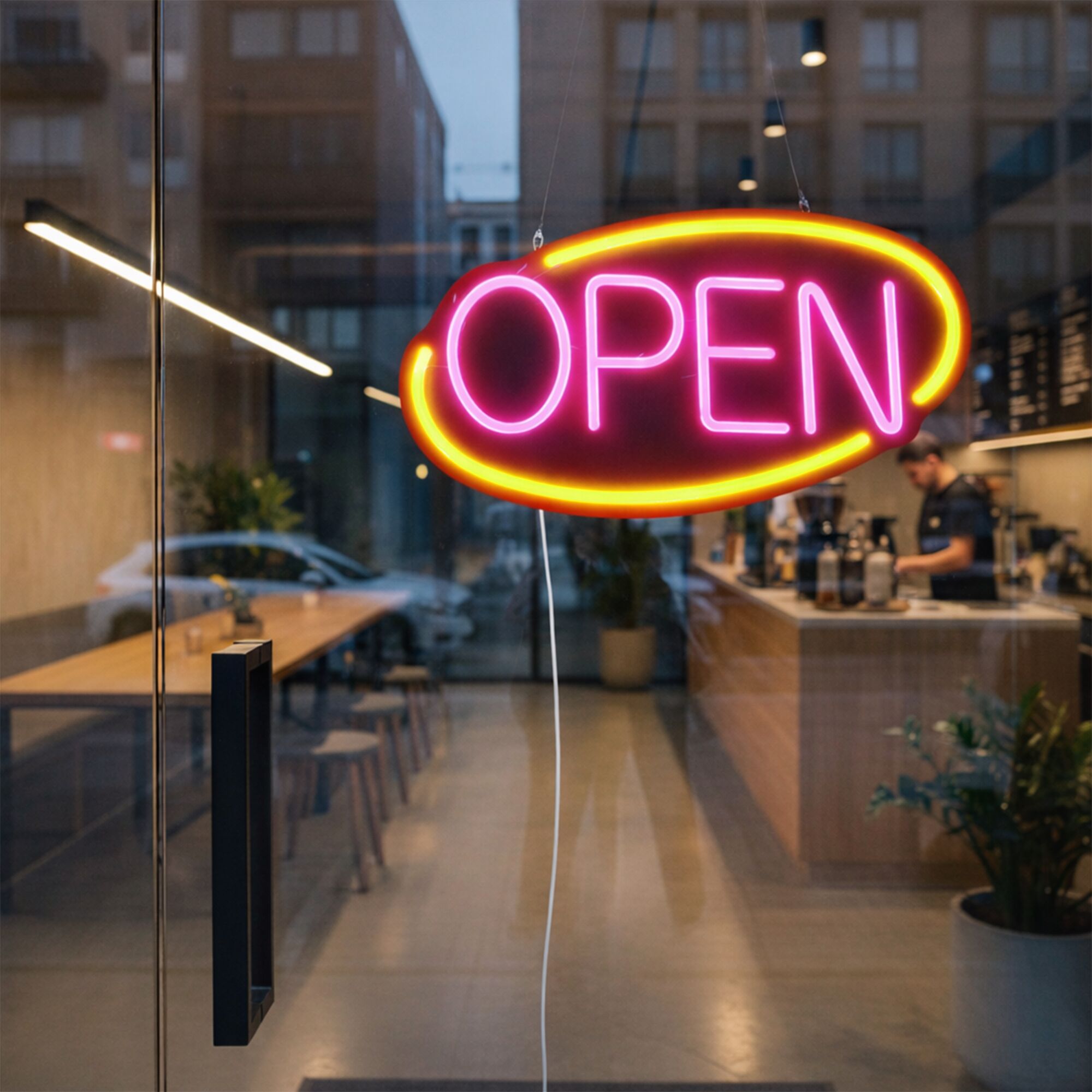 LED Leuchtschild - OPEN – dimmbar - Gelb - Magenta
