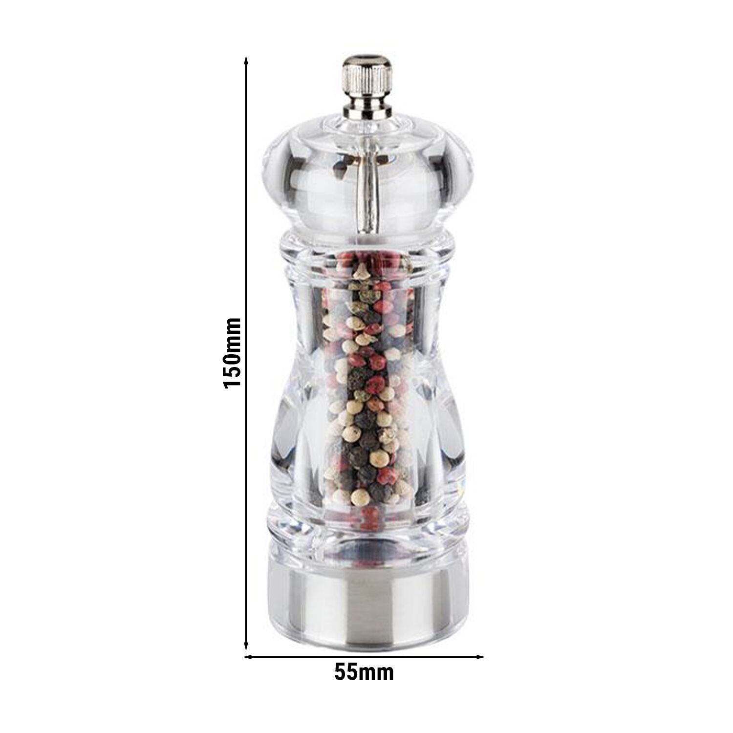 (6 pièces) Moulin à poivre – CLEARGRIND – Acrylique – Hauteur : 150 mm – Transparent