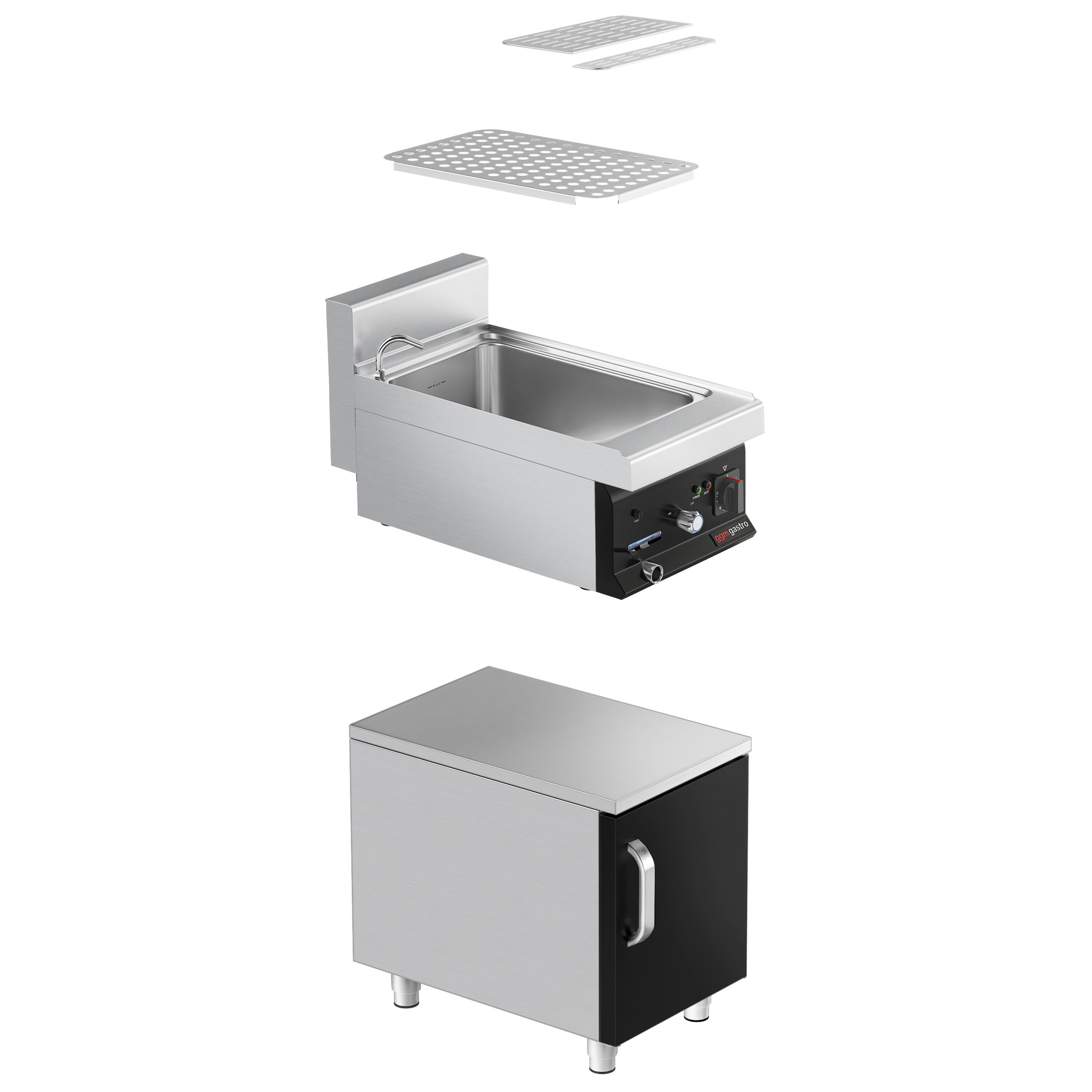 Cuiseur à pâtes électrique avec robinet – 26 L – 6 kW – incl. soubassement avec 1 porte