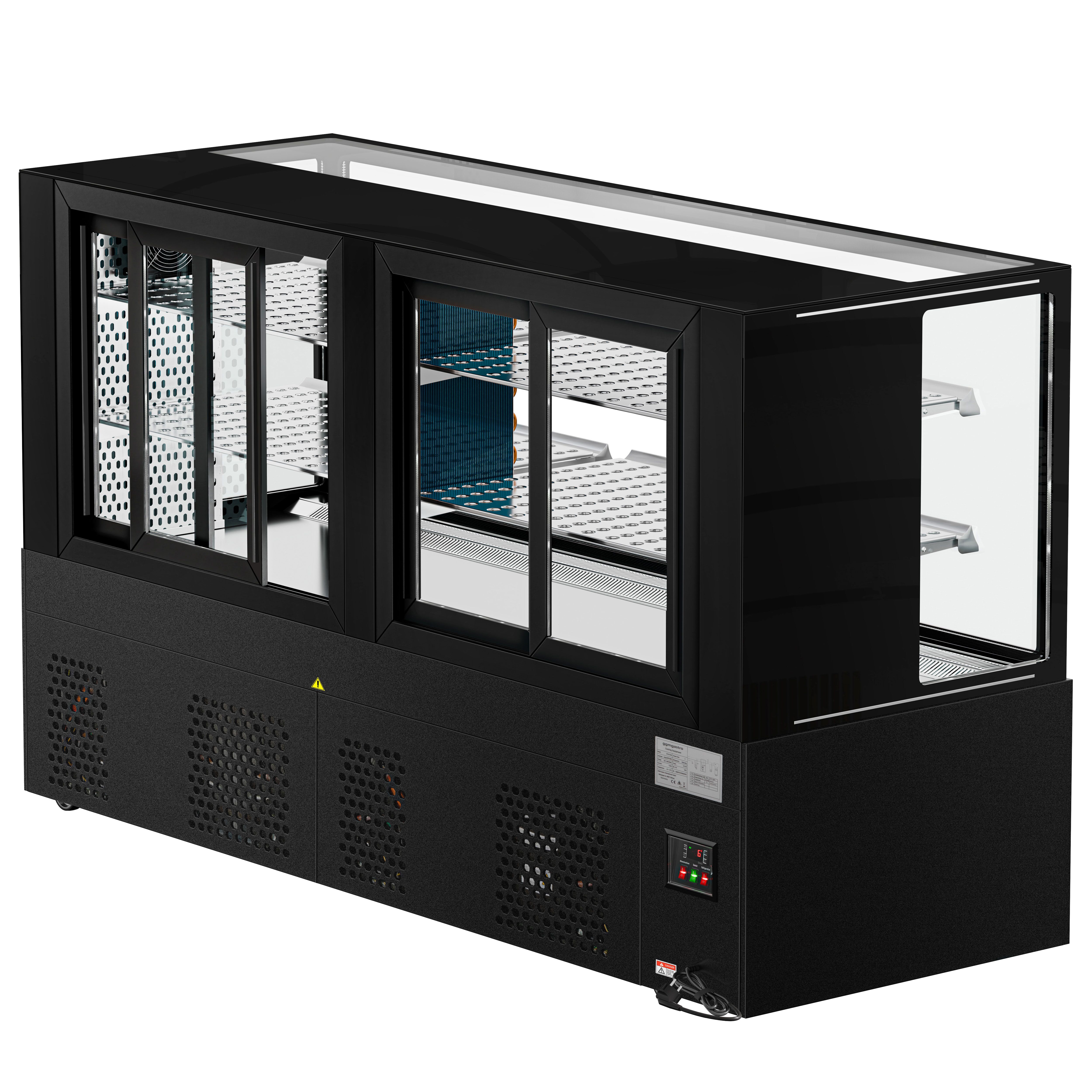 Vitrine de comptoir réfrigérée MADRID - 735L - 2000mm - Double vitrage - avec 2 étagères - portes coulissantes vitrées arrière - Noir mat