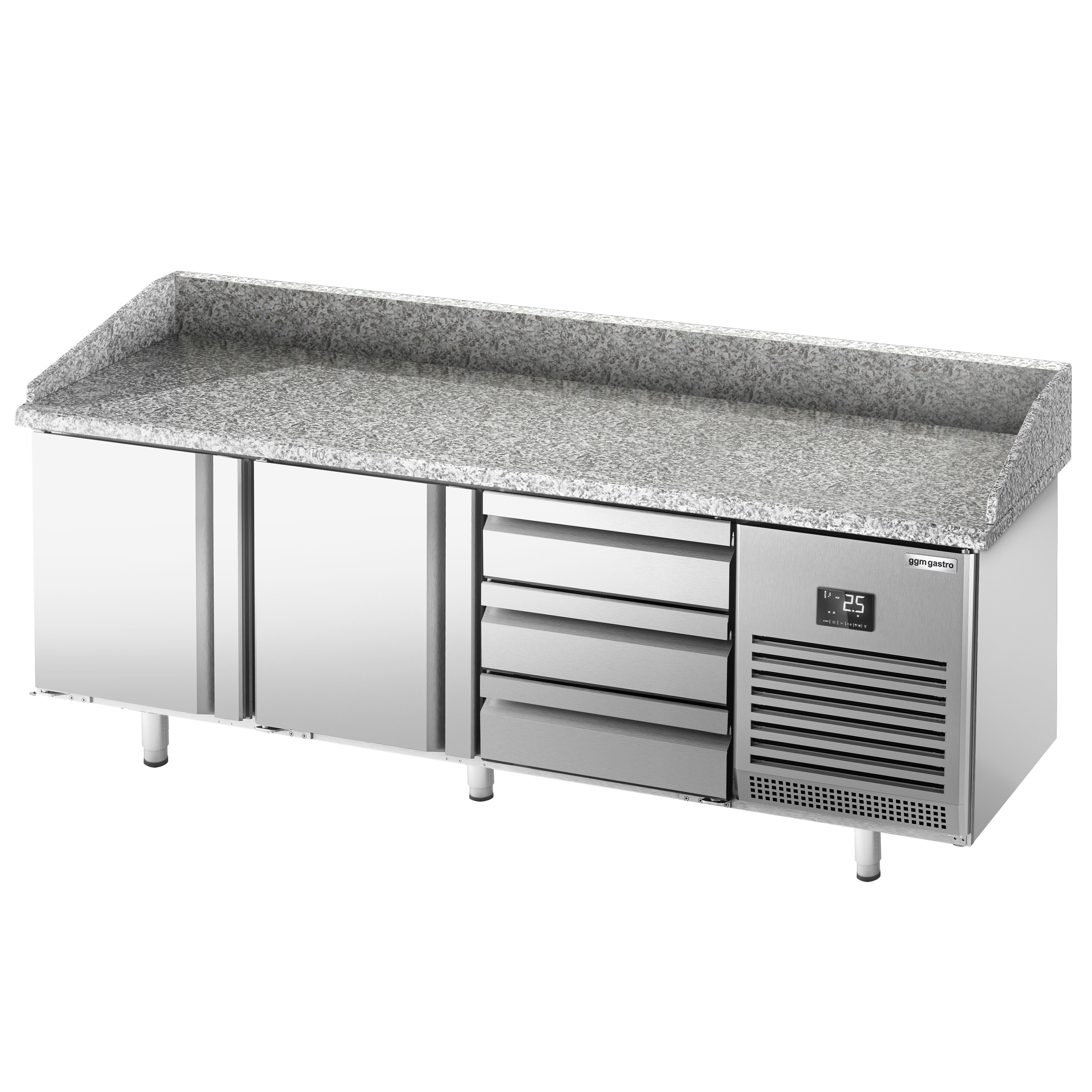 Table réfrigérée à pizza Premium PLUS - 1980 x 700 mm - avec 2 portes et 3 tiroirs