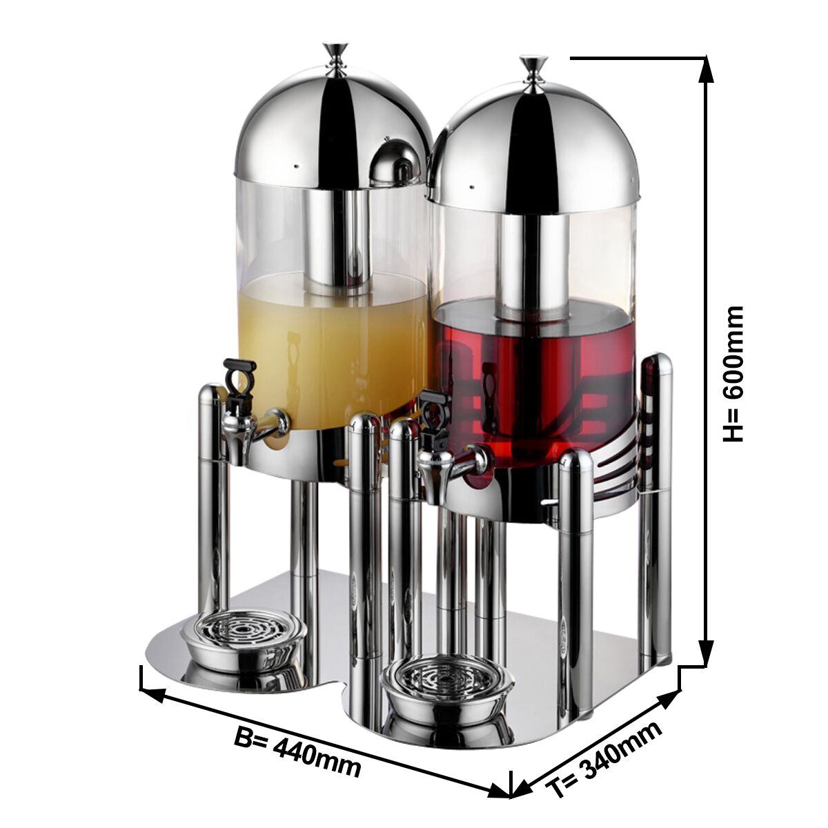 Juice Dispenser - 2x polycarbonate tanks with tap - 2x 6 Litres - Stainless steel