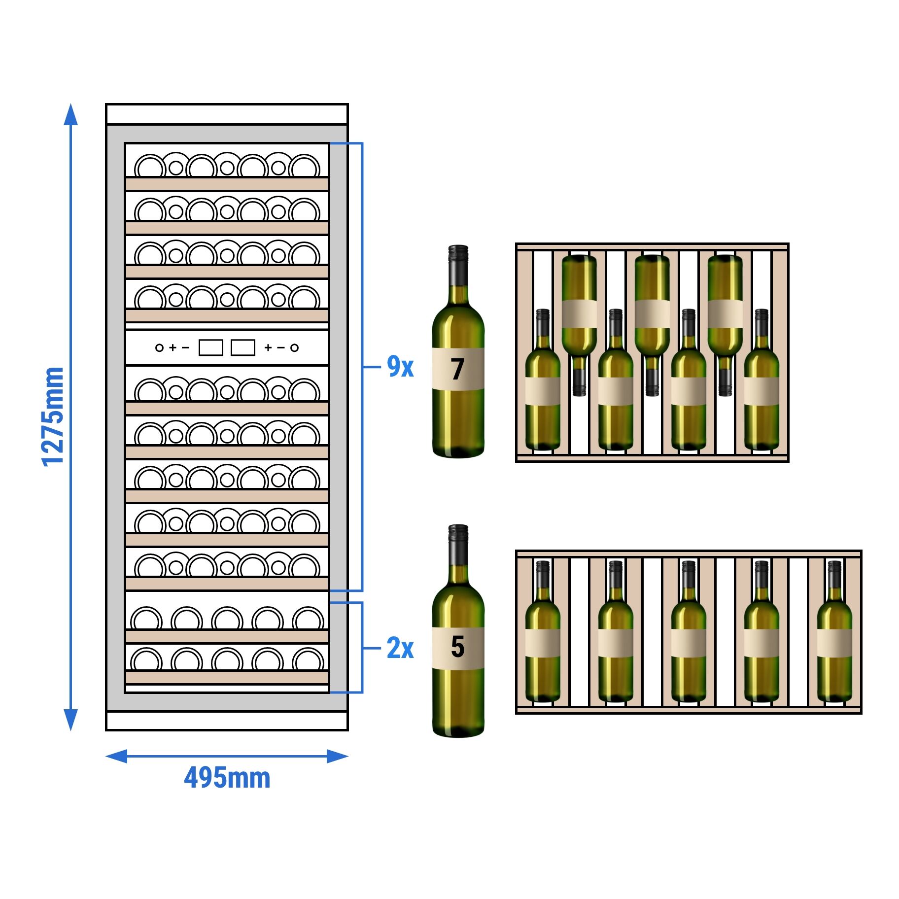 Cave à Vin - 2 Zones Climatiques - 200 Litres - max. 73 Bouteilles