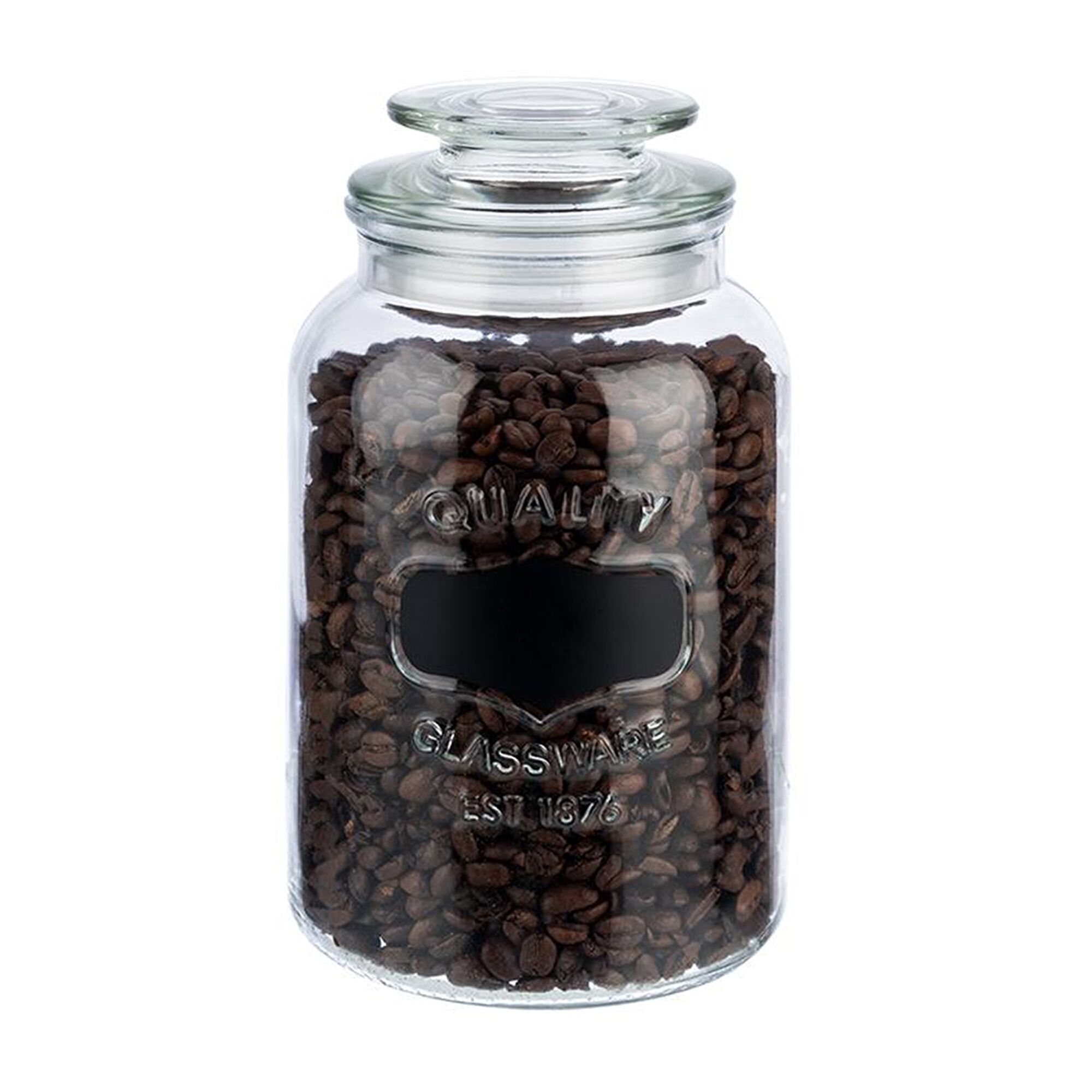 (6 pcs) Glass Jar - NOTE - 1,5 Liter - Clear - incl. glass lid with seal & labelling area