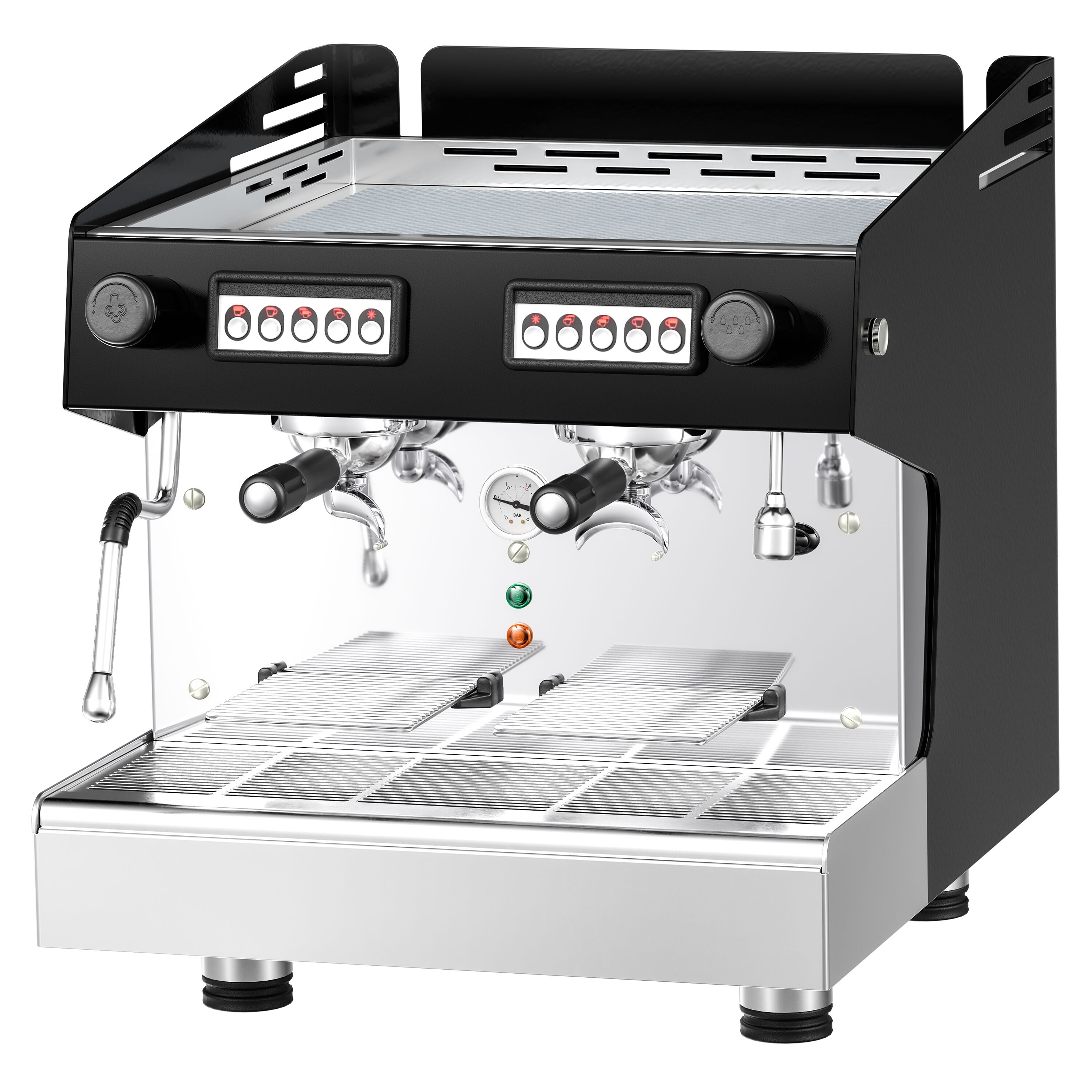 Machine à café porte-filtre compacte – 2 groupes – avec système de préinfusion & 1 lance vapeur incluse