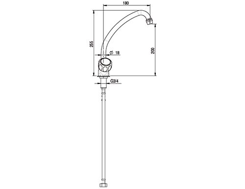 Enkelgats mengkraan 9000 - met 1-gats monobloc, tafelmodel, zwenkuitloop, 2-knops, mengkraan (warm/koud), G1/2 - 225mm