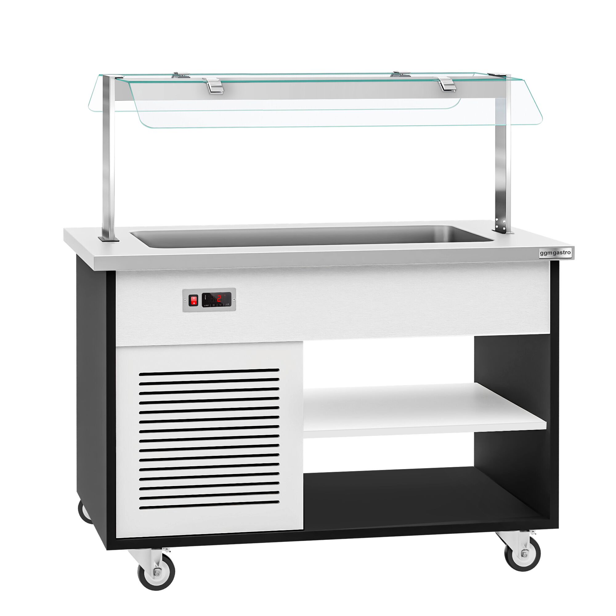 Refrigerated Salad Bar Trolley DANZIG - 1300mm - for 3x GN 1/1 - Mobile - with Gantry - with Sneeze Screen