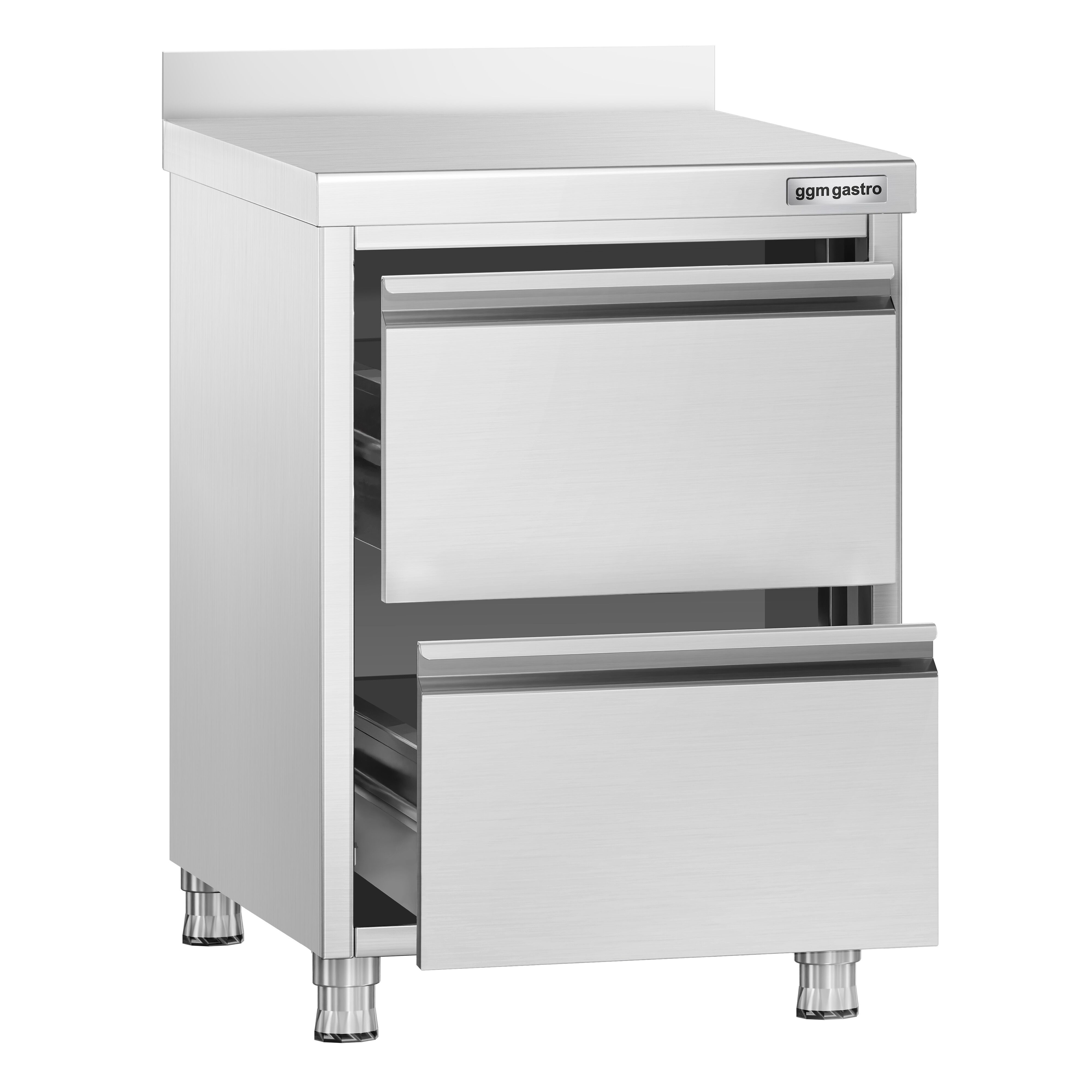 Meuble bas à tiroirs PREMIUM - Acier inoxydable - avec 2 tiroirs & dosseret 100mm - 500x700mm