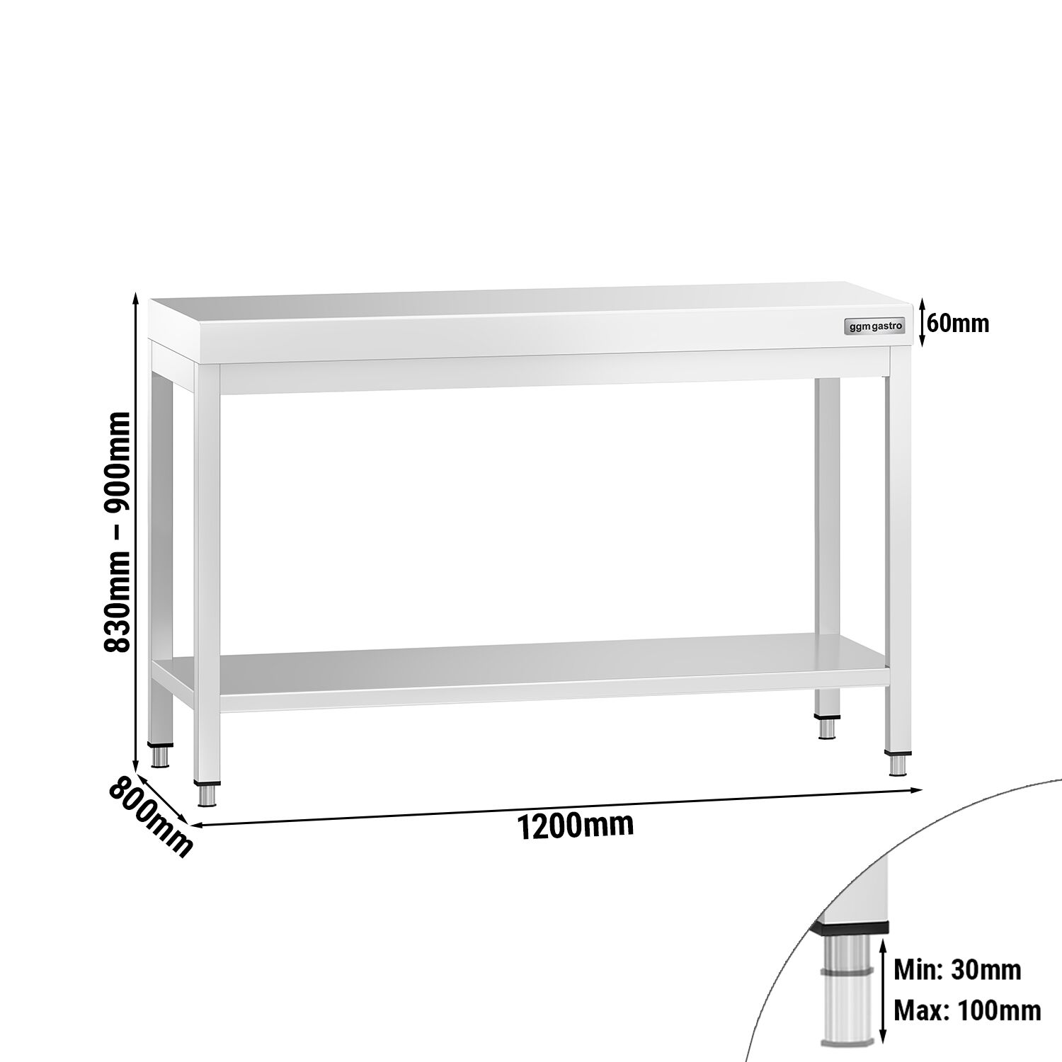 Table de travail inox PREMIUM - 1200 x 800 mm - avec tablette inférieure
