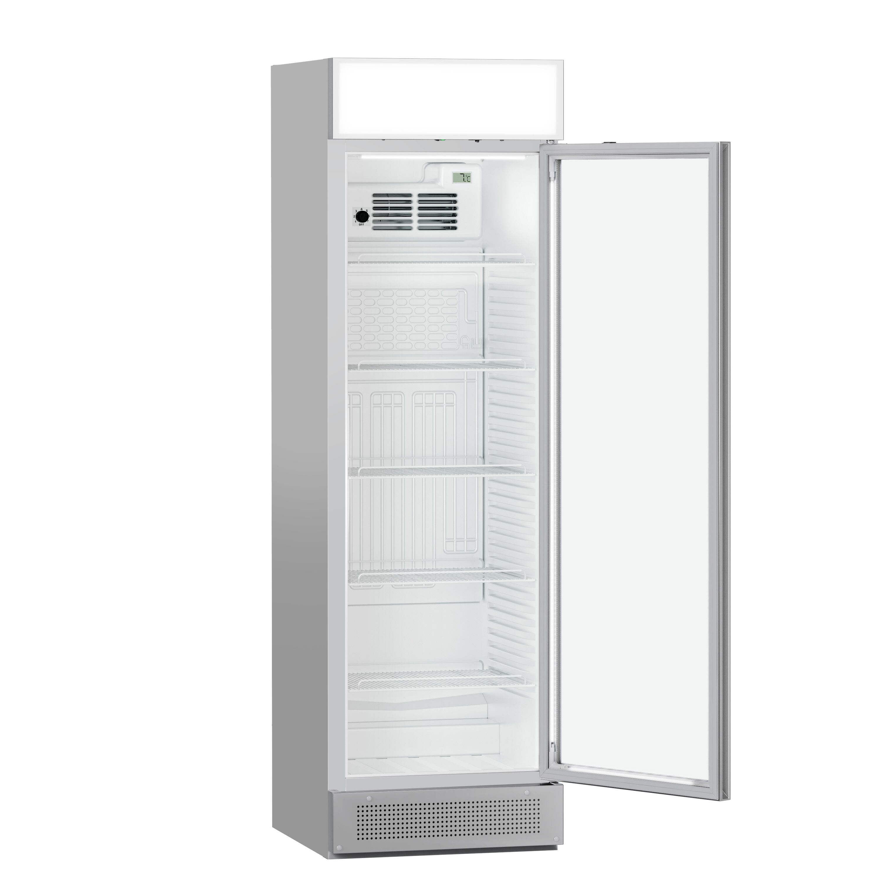 Vitrine réfrigérée à boissons - 595mm - 358 L - porte vitrée sans cadre - 1 porte vitrée - avec caisson lumineux - éclairage LED - affichage digital de la température - Gris - +1 à +10 °C