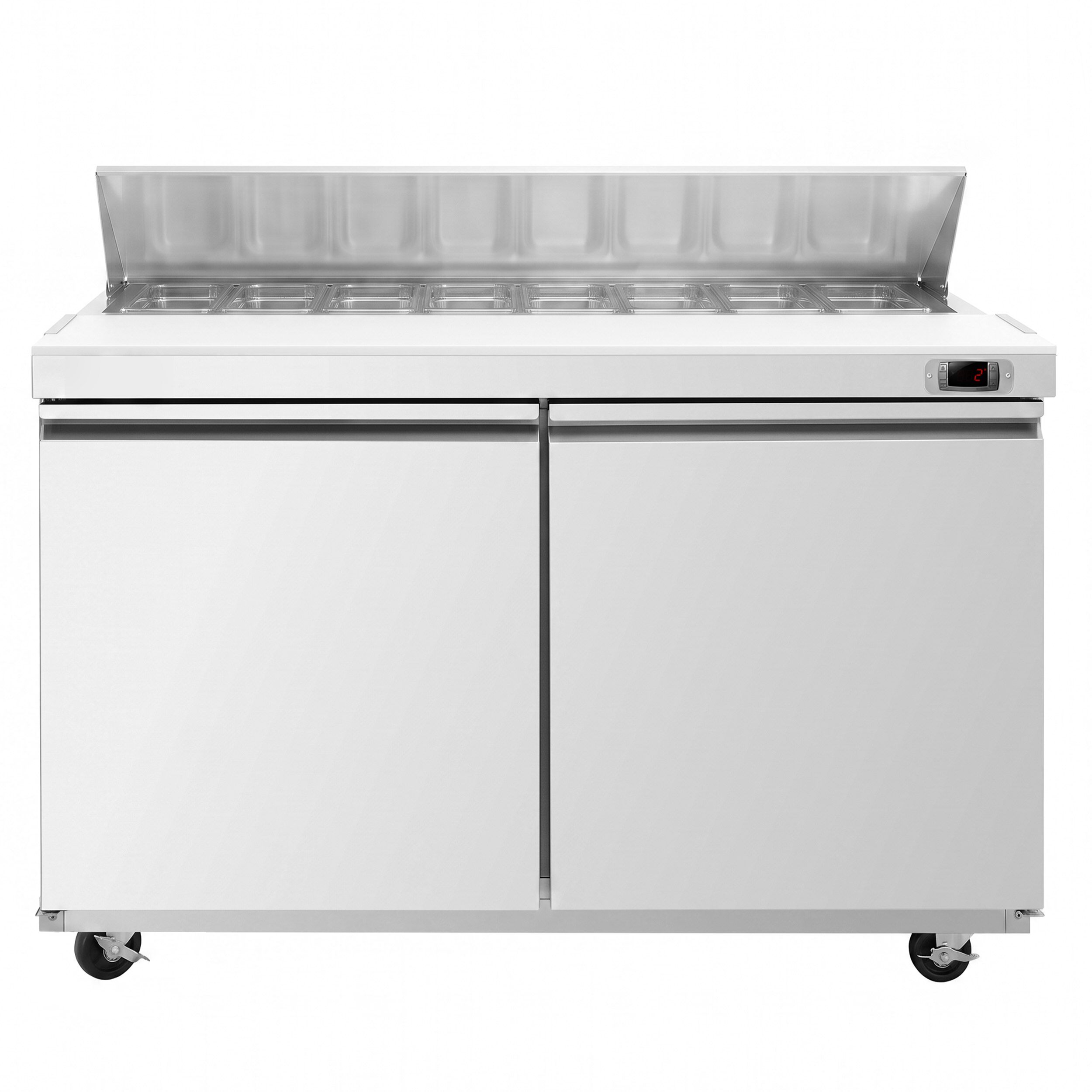 Commercial Saladette Counter American Style PREMIUM - 1555mm - 1670L - 2 doors - open top for 16 x GN 1/6 & stainless steel hinged lid - incl. 16x GN 1/6 pans