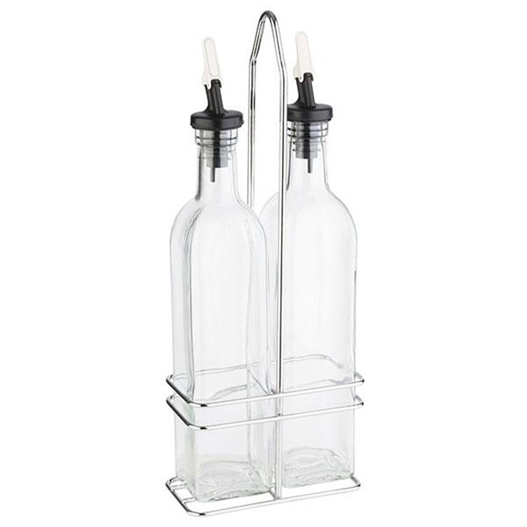 (6 Stück) Essig & ÖL Menage - 500ml - Edelstahlständer - Mit tropffreiem Ausgießer