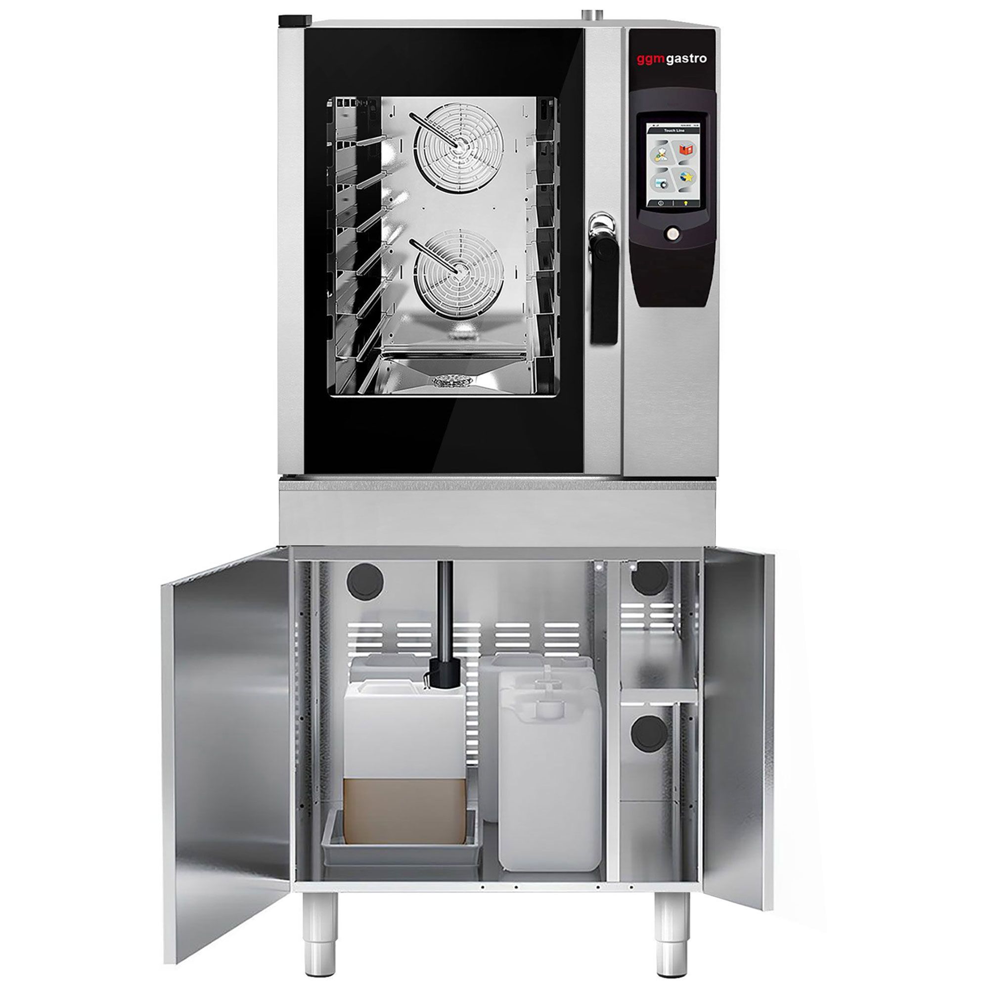 Four mixte - tactile - 6 x GN 1/1 - avec rôtissoire à poulet, système de récupération des graisses, soubassement, système de lavage et sonde de température