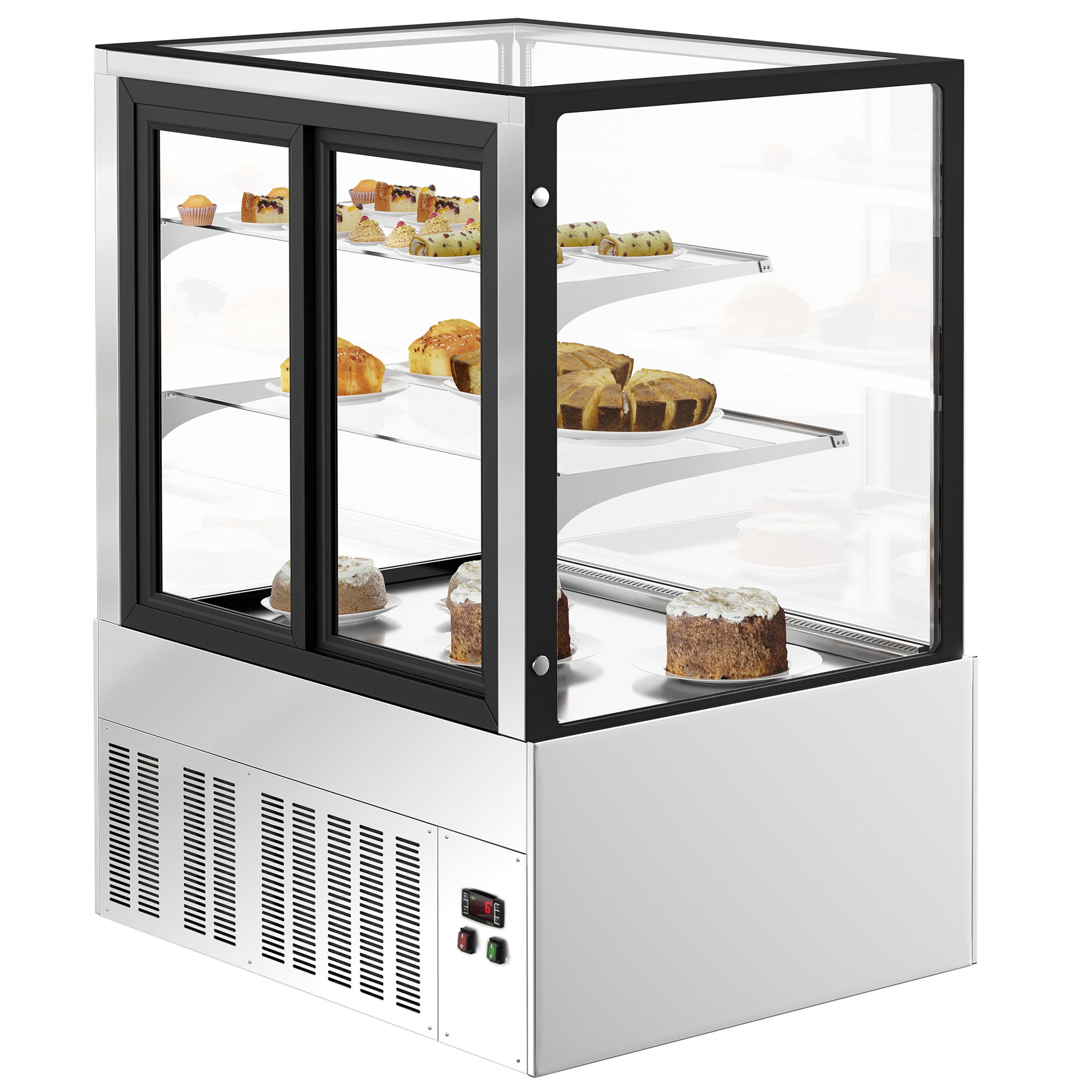 Kühl- & Kuchenvitrine - 900mm - Doppelverglasung - mit 2 Ablagen