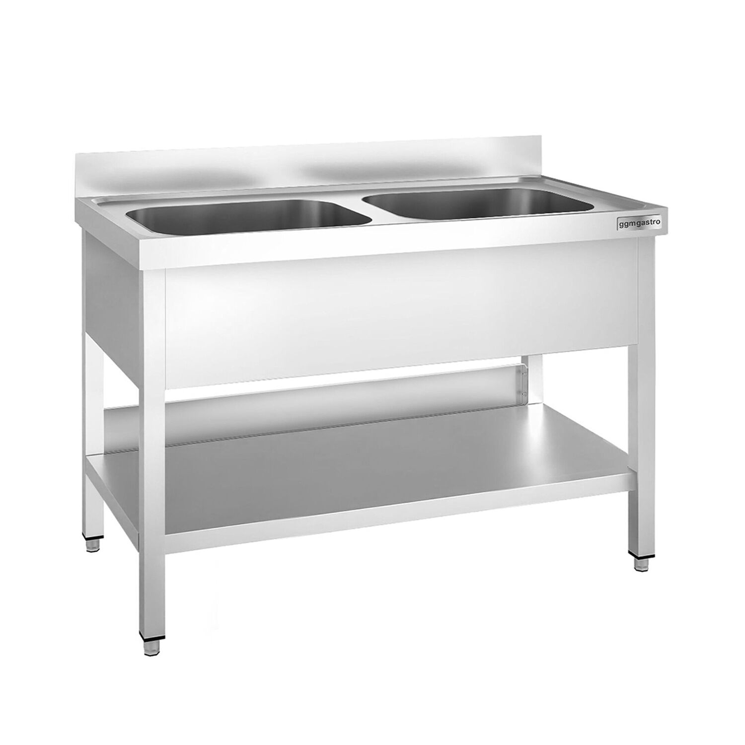 Plonge en inox PREMIUM - 1200x600mm - avec étagère basse - 2 bacs au centre