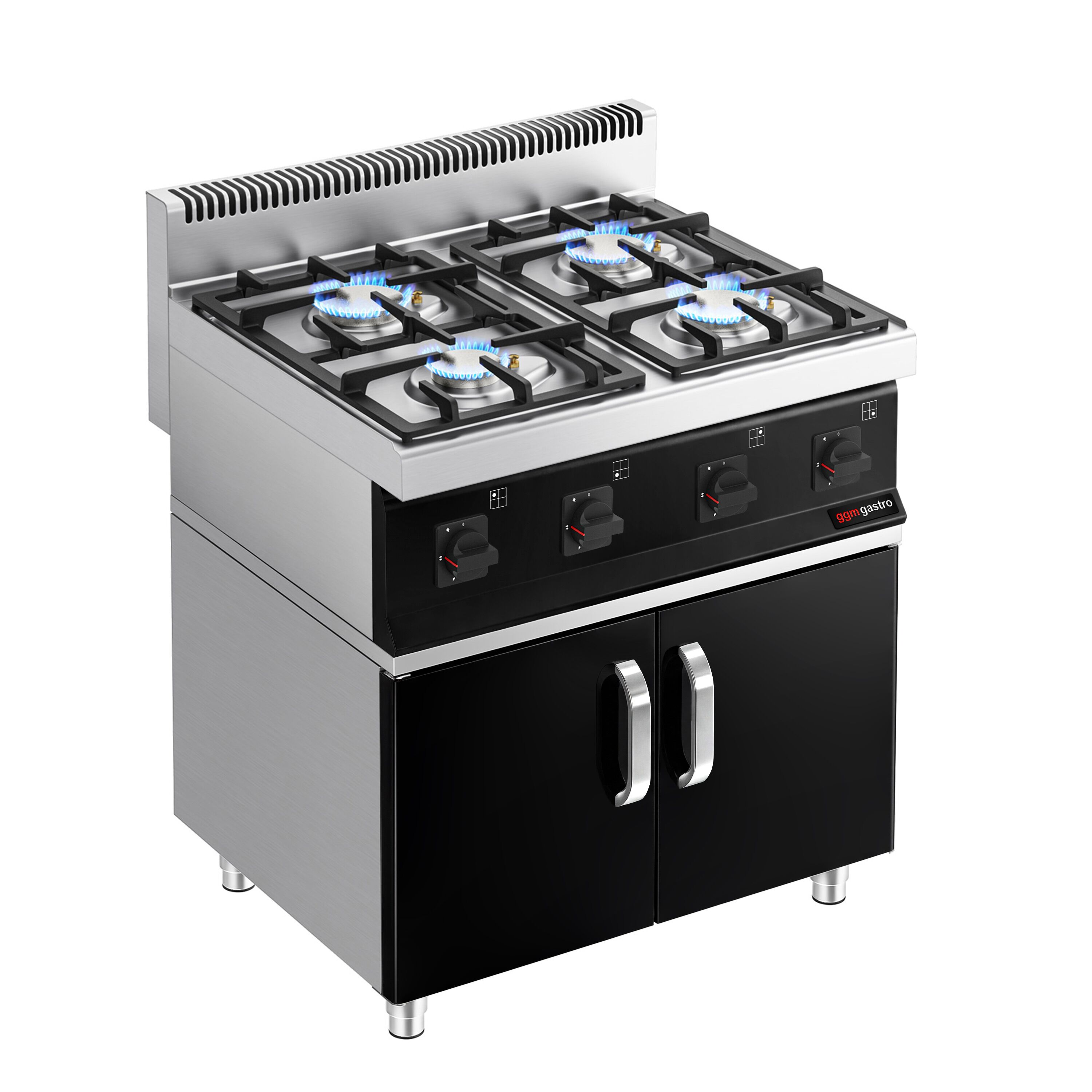Fourneau à gaz – 23 kW – 4 brûleurs – avec soubassement avec 2 portes