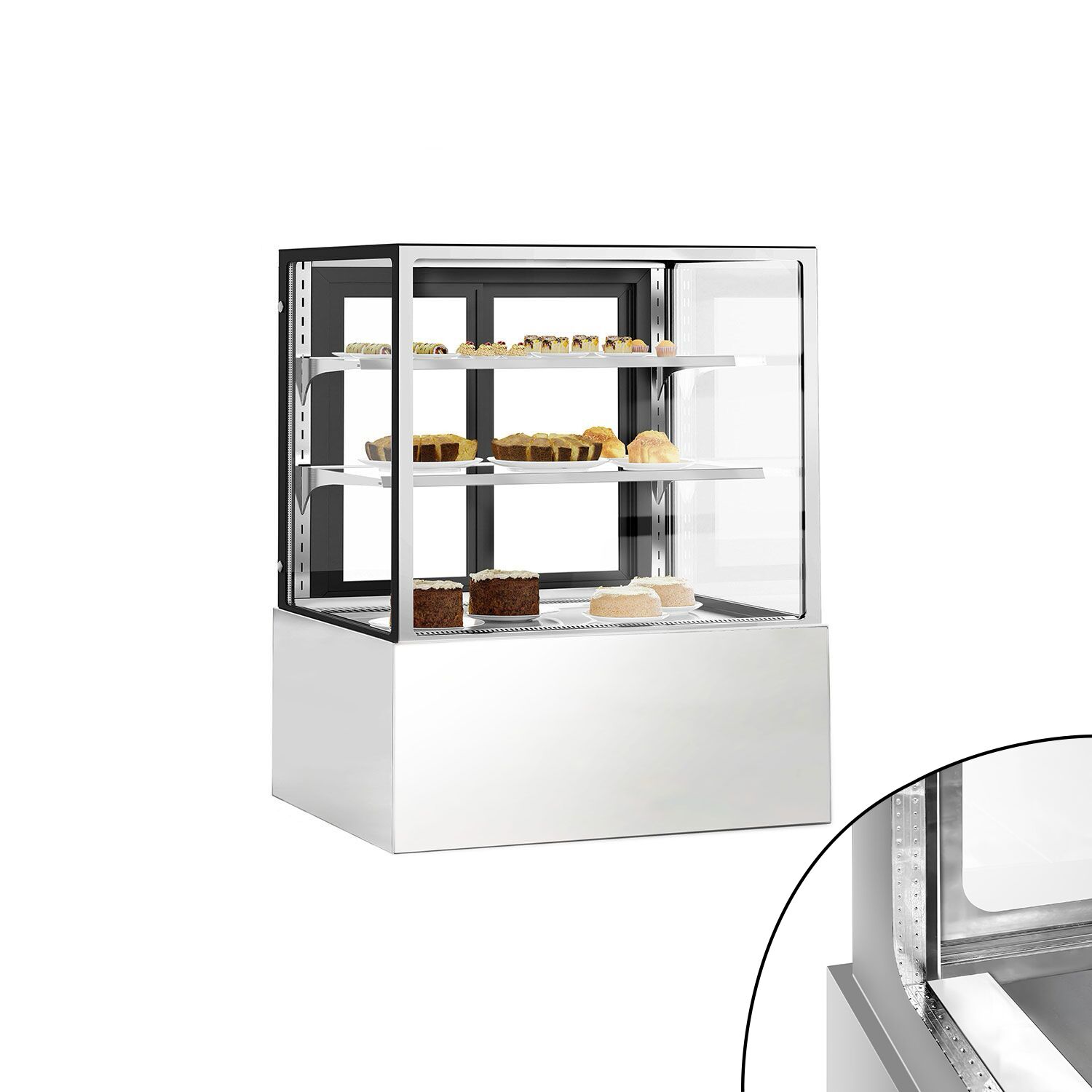 Vitrine de comptoir réfrigérée - 343L - 900mm - Double vitrage - avec 2 étagères en verre - portes coulissantes vitrées arrière