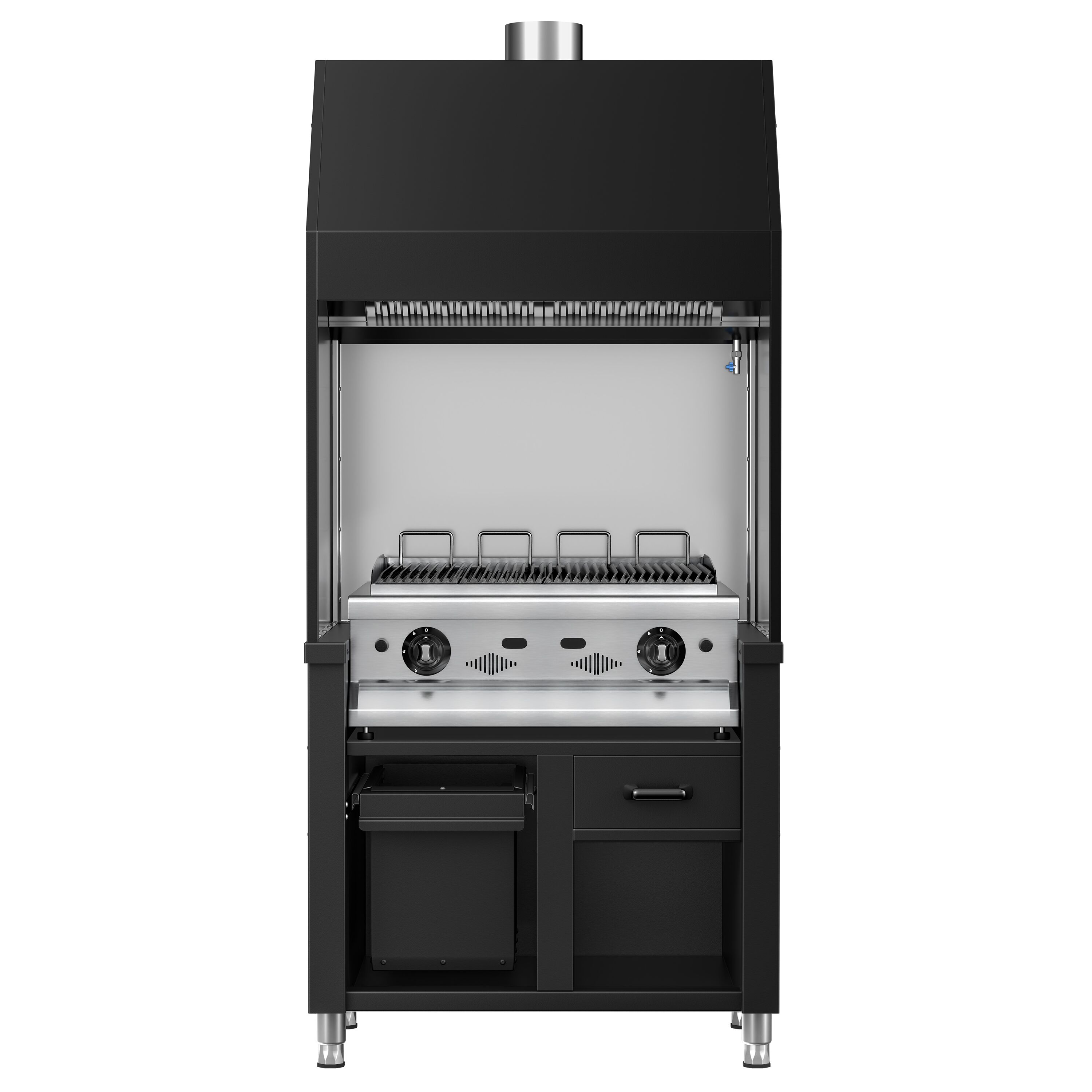 Commercial Gas Chargrill BERLIN - 960mm - 790mm Deep - 4 Grill Grids - Cast-Iron Cooking Grids - Black