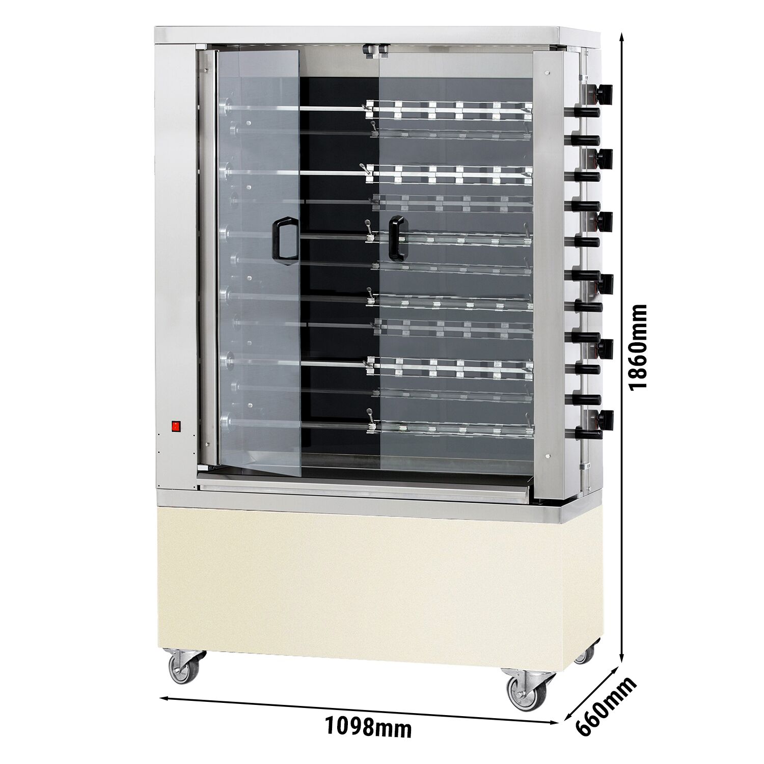 Elétrico Rotativo Assador de frangos Profissional - Vitrocerâmica - 28,8kW - com 11 espetos para até 66 frangos