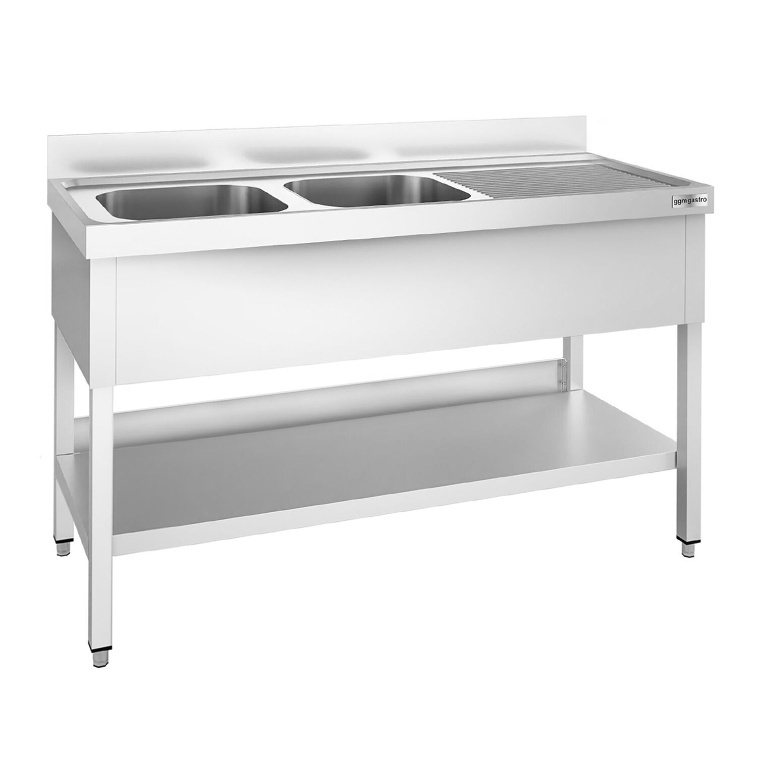 Plonge en inox PREMIUM - 1600x600mm - avec étagère basse - 2 bacs à gauche