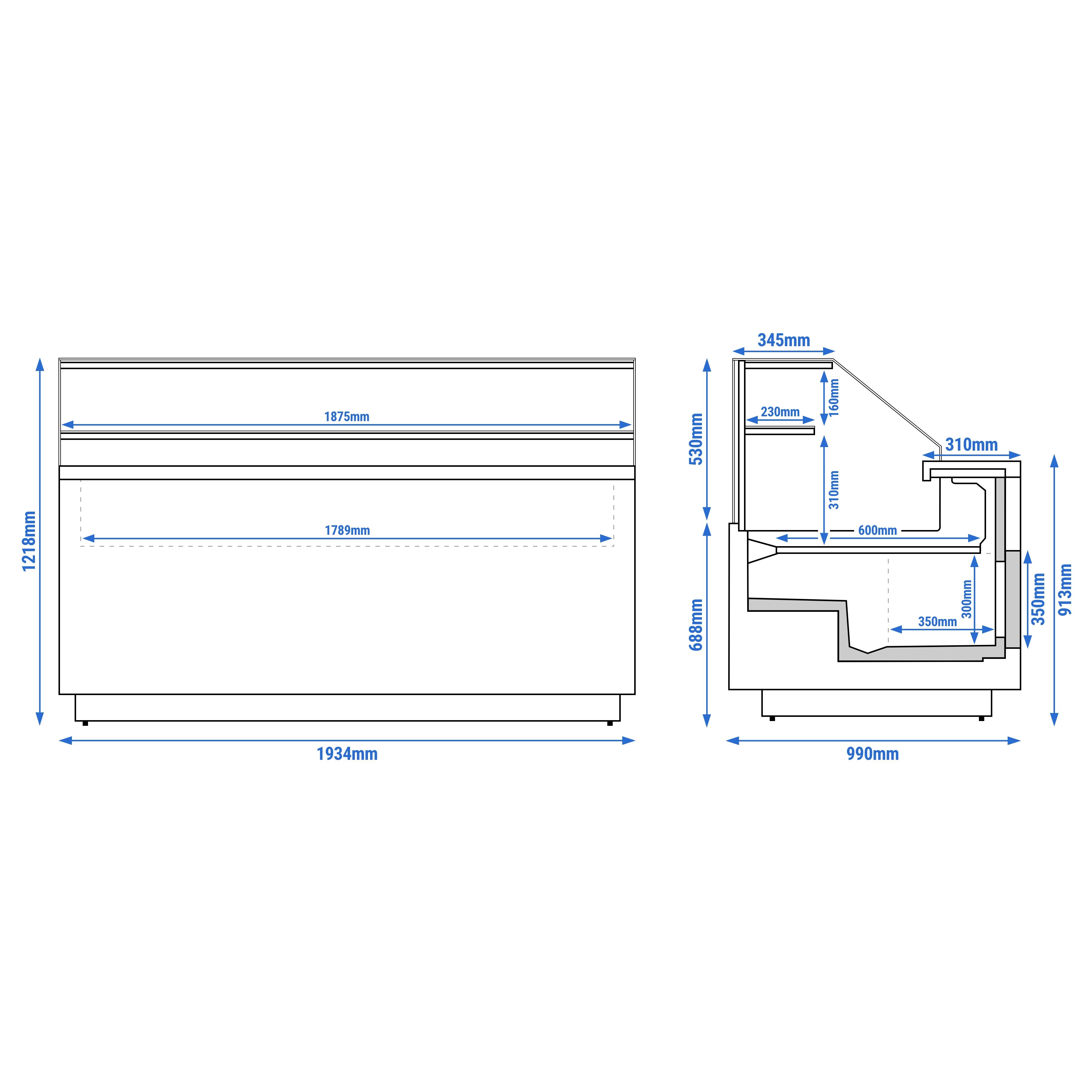 Serve Over Counter RIGA - 1995mm - with 3 doors - LED lighting - capacity 206 litres