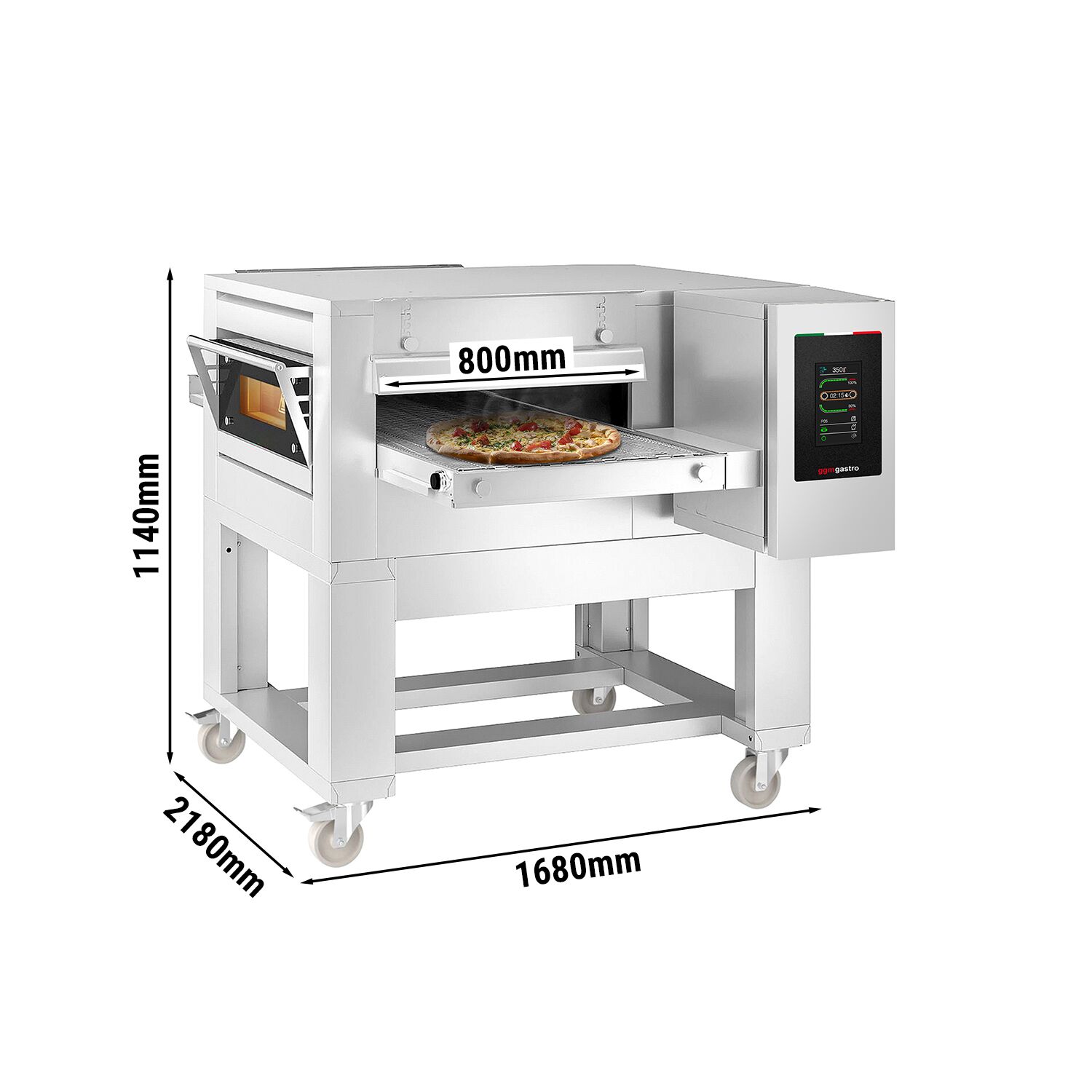 Four à convoyeur à gaz - 1680 x 2180 mm - écran tactile - Largeur de bande : 800 mm - avec support inclus