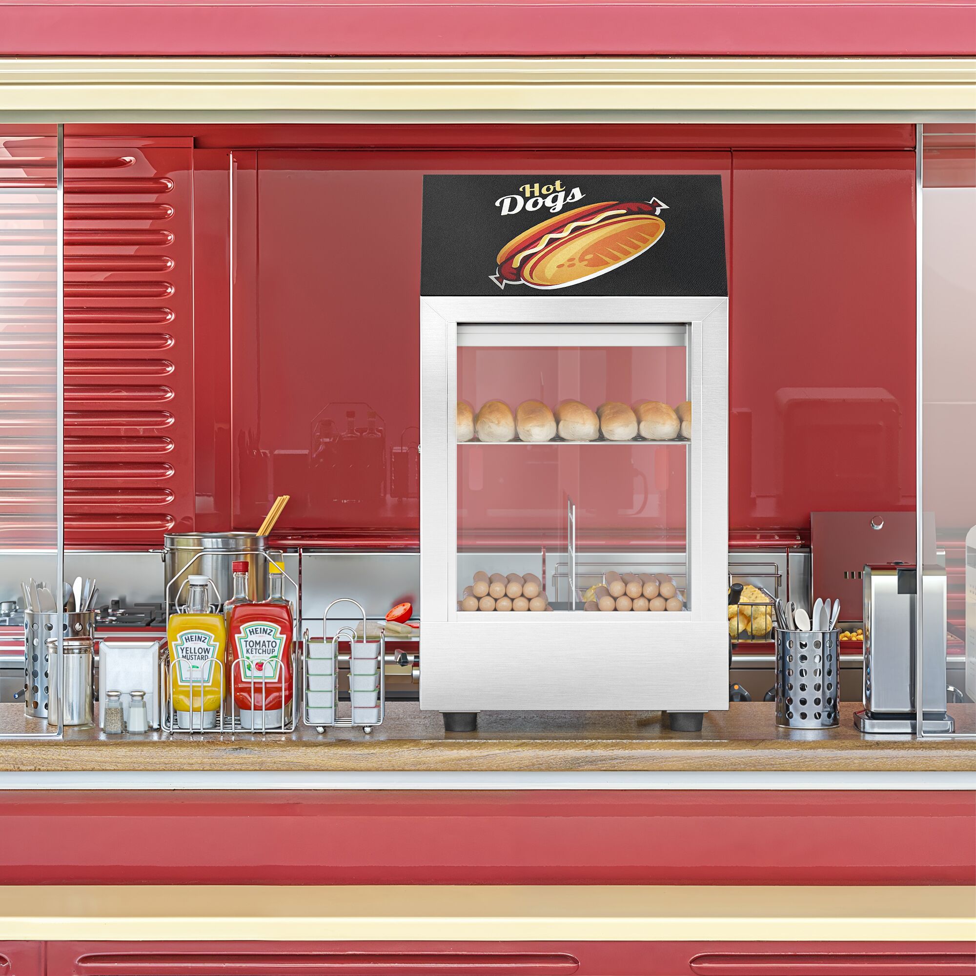 Parownik / witryna grzewcza do hot dogów 1,2 kW – 2 poziomy