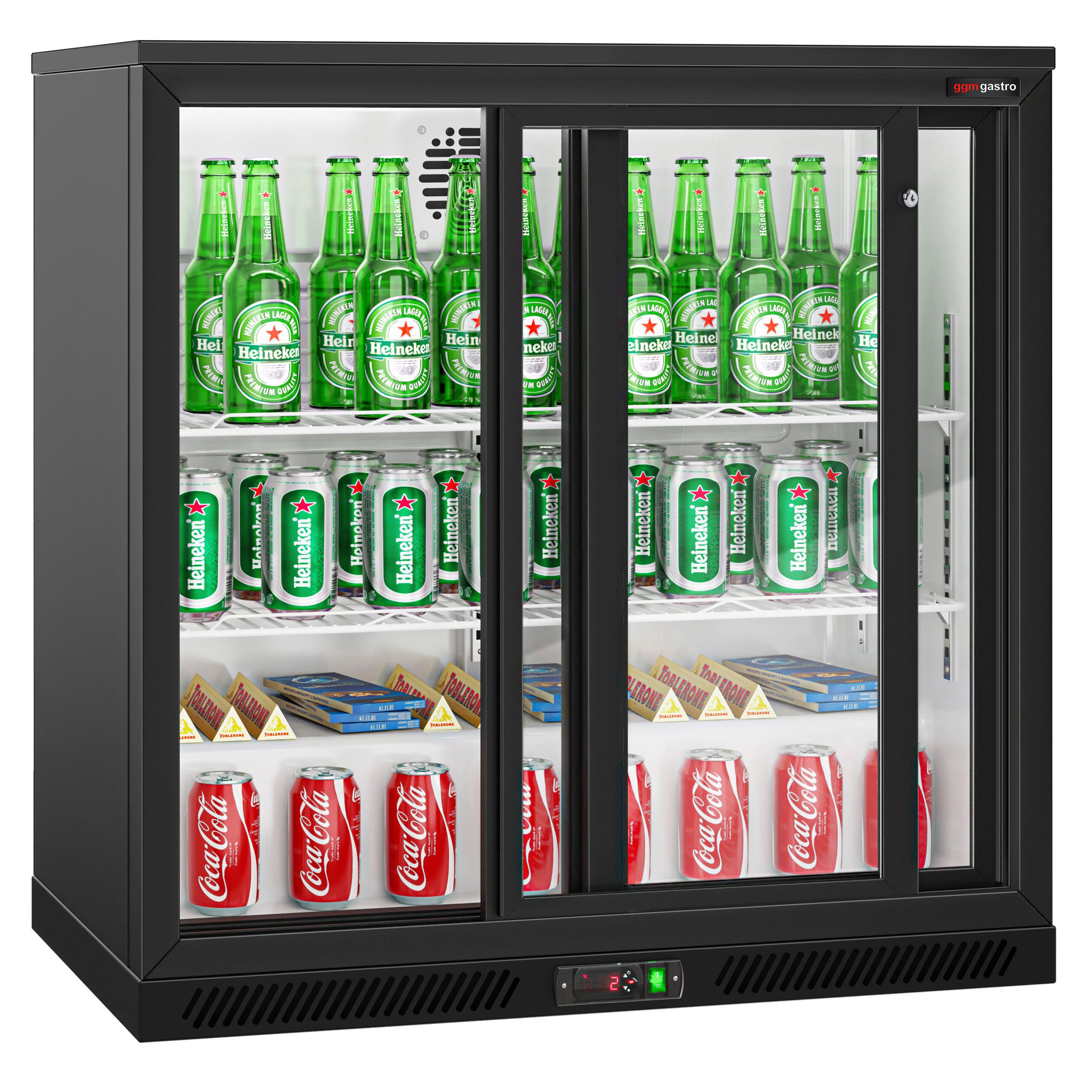 Réfrigérateur de bar – 900 mm – 220 litres – avec 2 portes coulissantes en verre – Noir