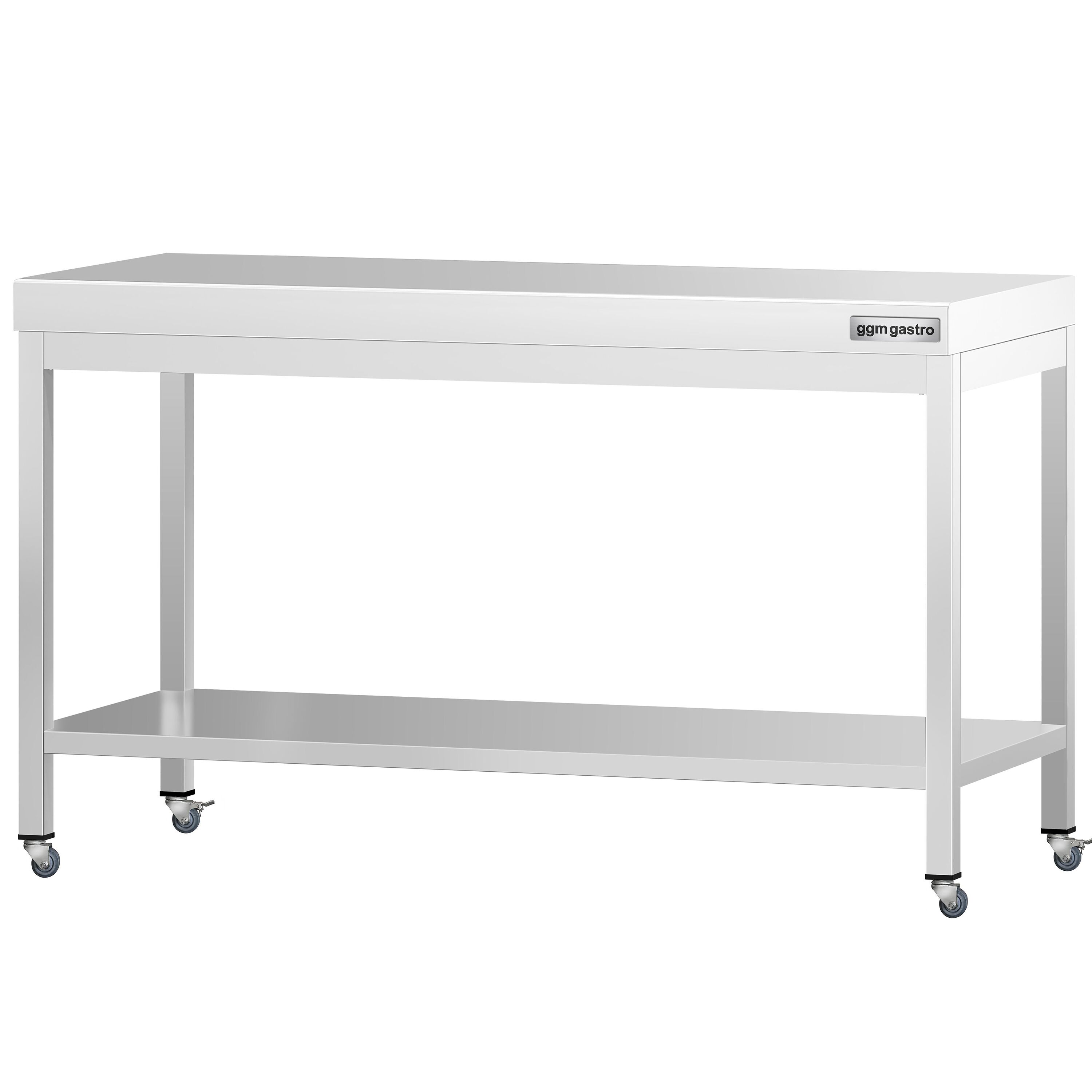 Table de travail en inox PREMIUM - 1500 x 800 mm - avec tablette inférieure et roulettes