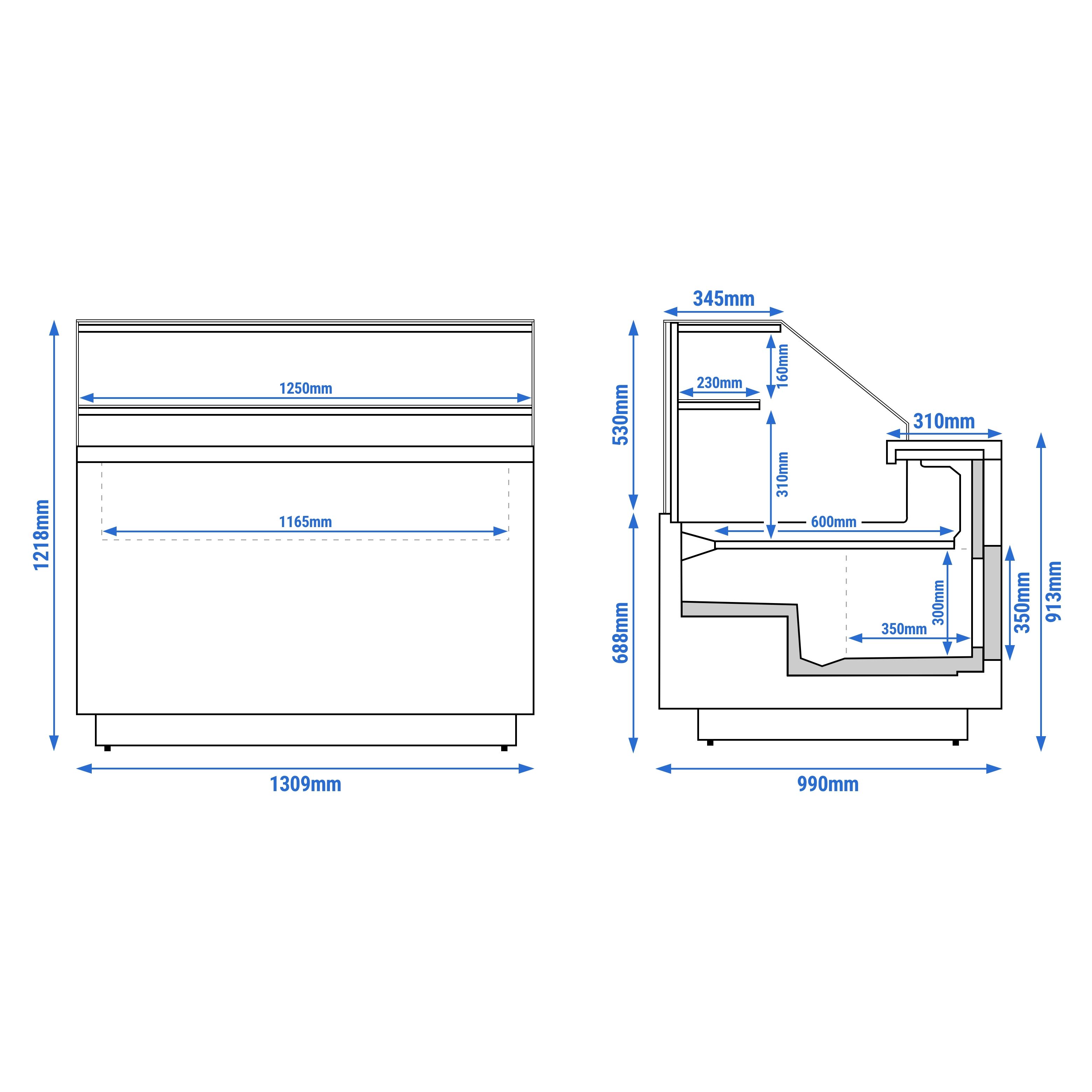 Serve Over Counter RIGA - 1370mm - with 2 doors - 2 shelves - capacity 138 litres - LED lighting