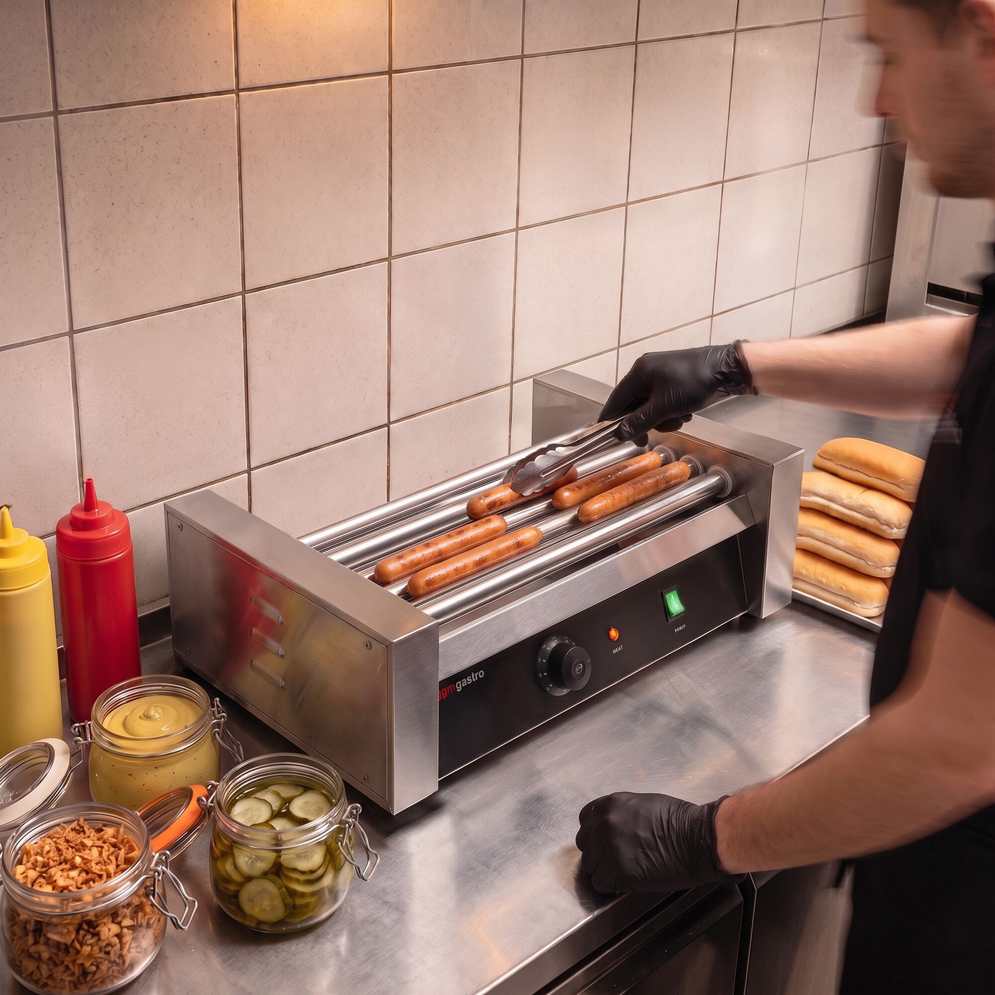 Commercial Hot Dog Roller Grill - 5 Rollers - Single Heating Zone