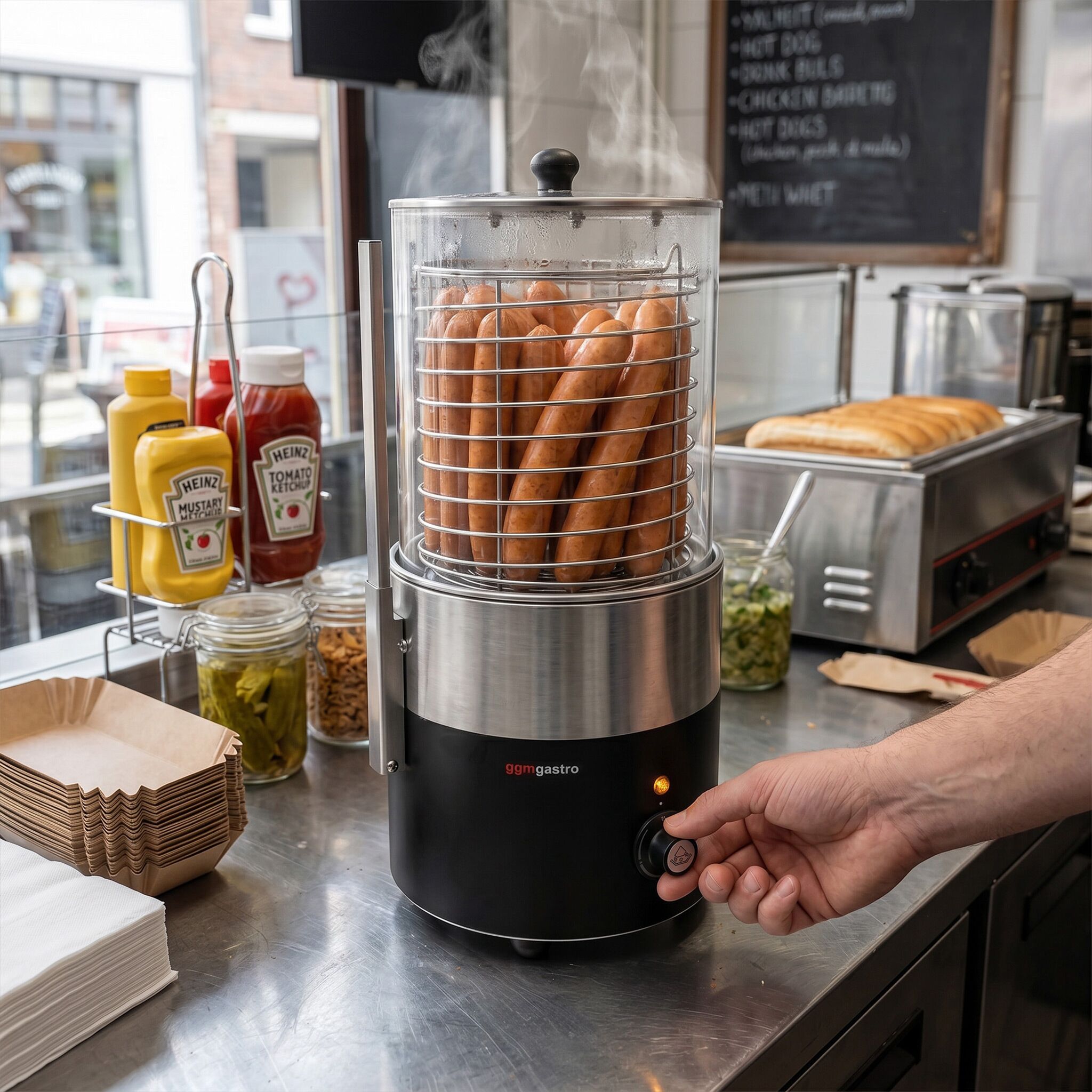 Commercial Hot Dog Steamer & Bun Warmer – 355 W – 3 Temperature Levels