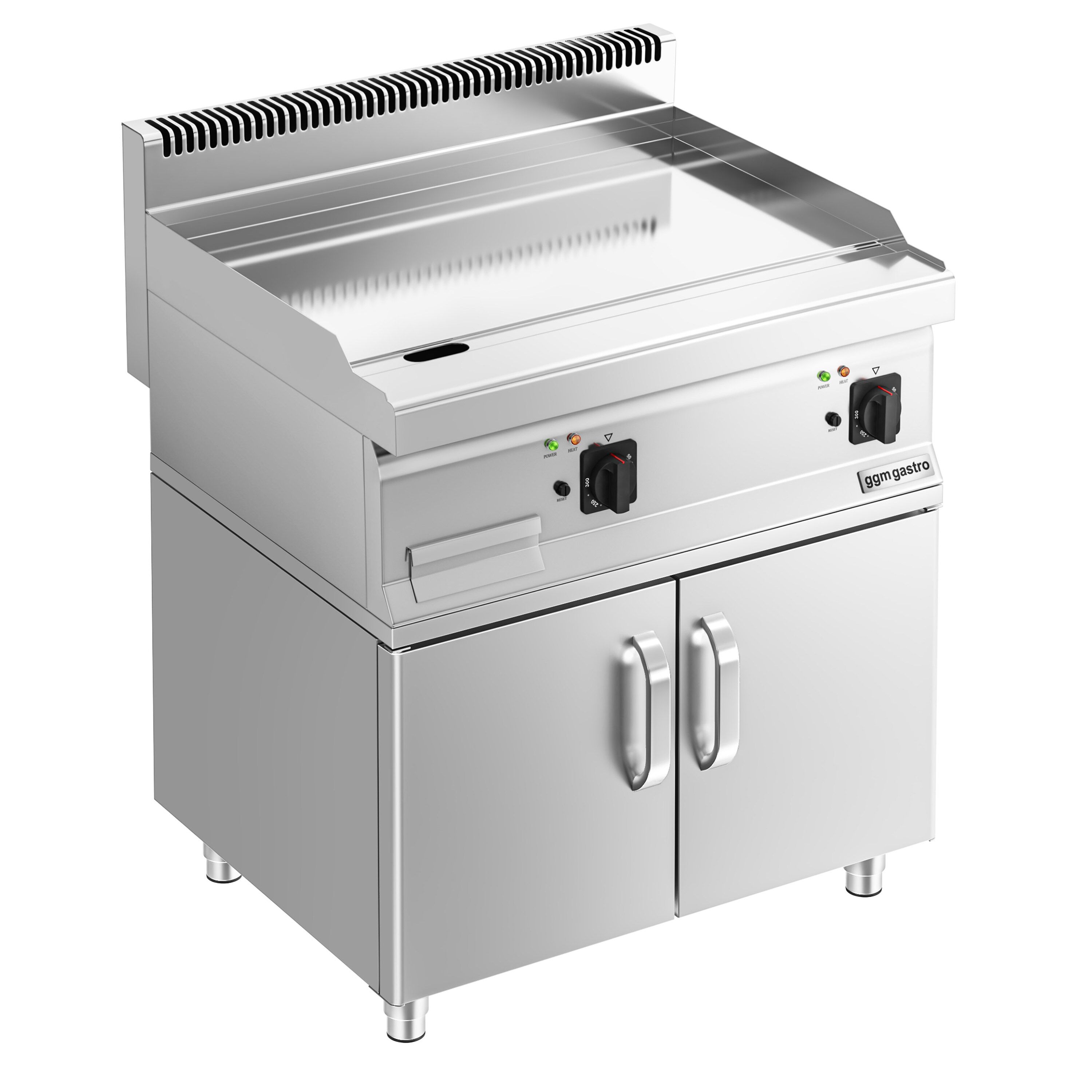 Plancha électrique - plaque chromée dure - 2 zones - 8,0 kW - Lisse - Surface de cuisson : 795x535mm - incl. soubassement avec 2 portes
