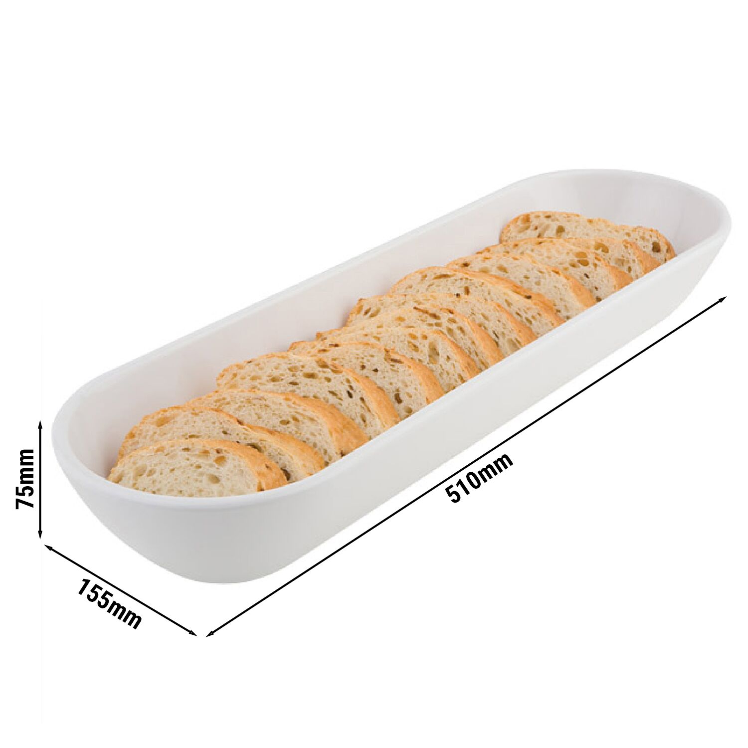 (6 bucăți) Tăvi - PURE - Melamină - 2,4 litri - 510 x 155 mm - Alb