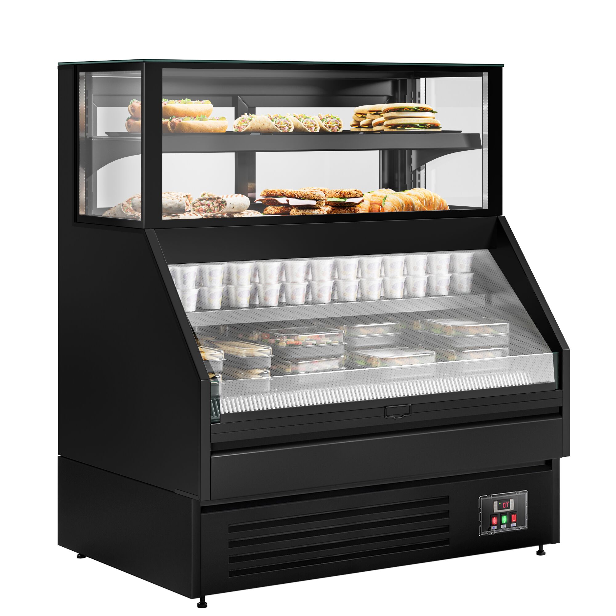 Comptoir vitrine réfrigérée HELSINKI - 1200x800mm - 199L - 4 étagères - +2/+8°C - Portes coulissantes vitrées