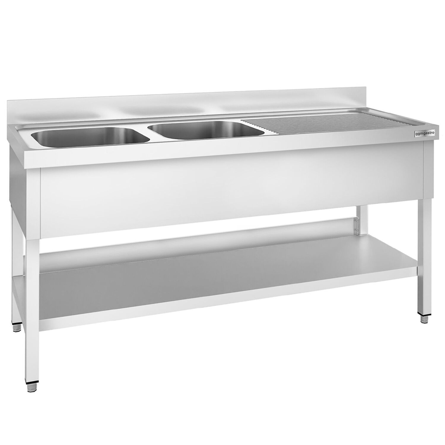 Plonge en inox PREMIUM - 2000x700mm - avec étagère basse - 2 bacs à gauche