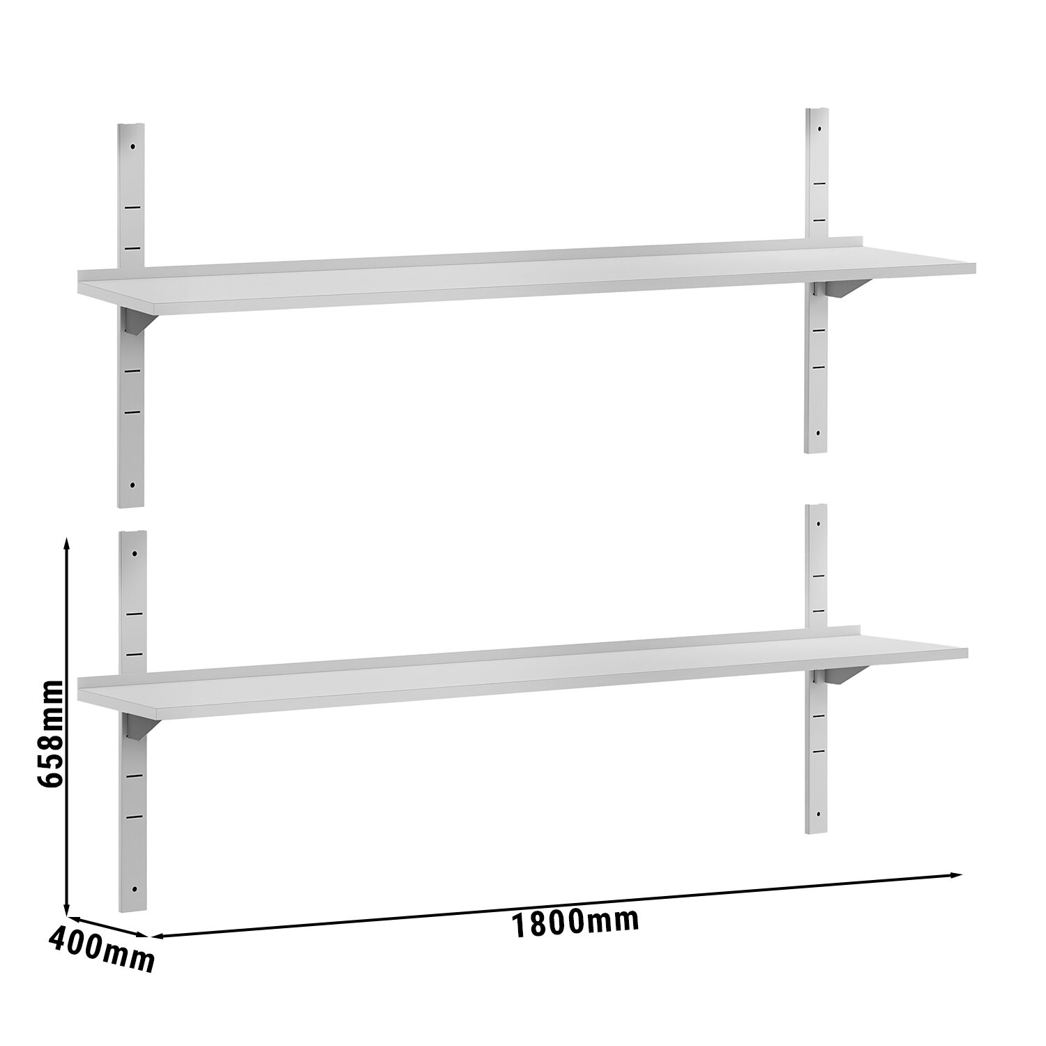 Étagère murale ECO en inox - 1800 × 400 mm - avec 2 étages