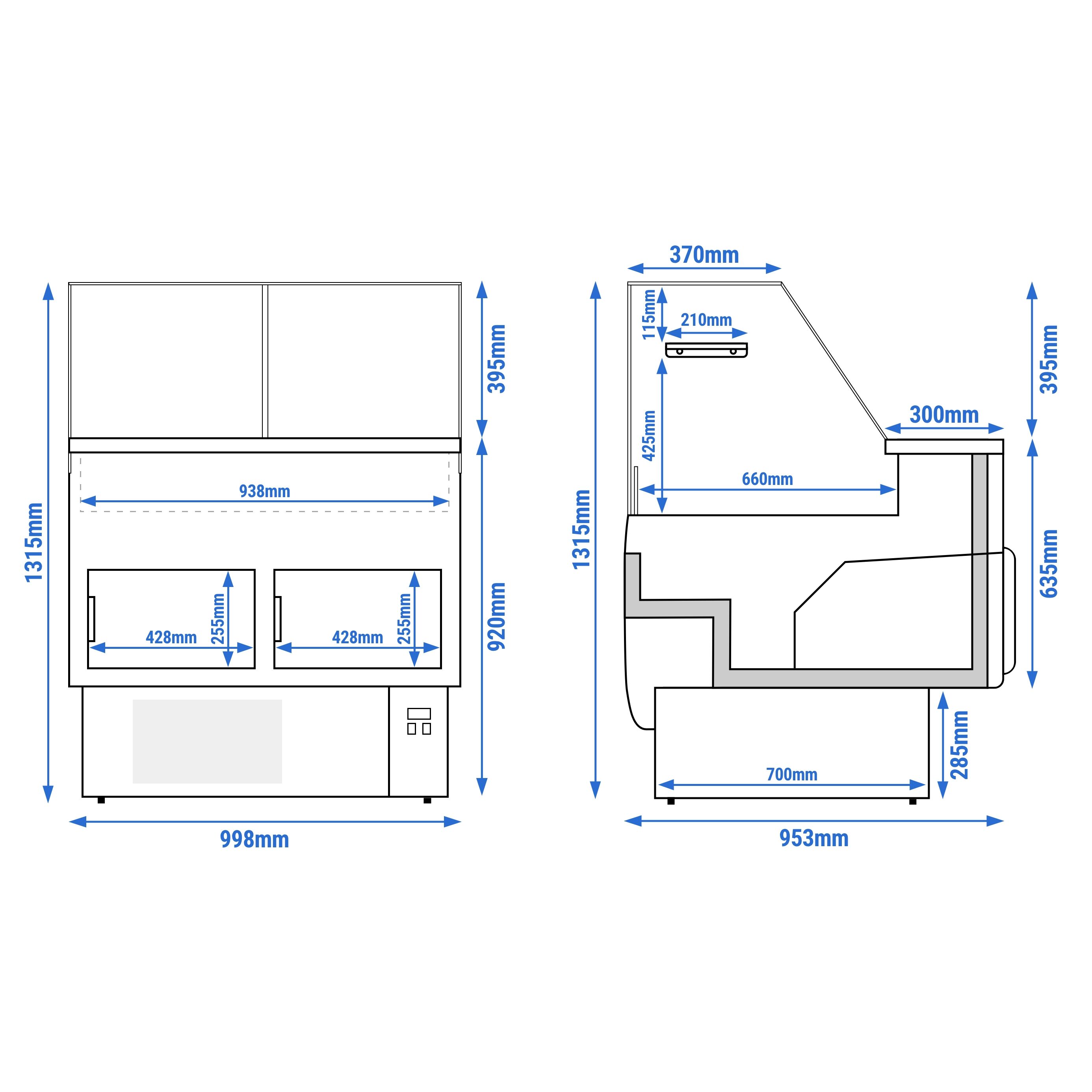 Kühltheke - 990mm - 1 Ablage - Frontblende Hellblau