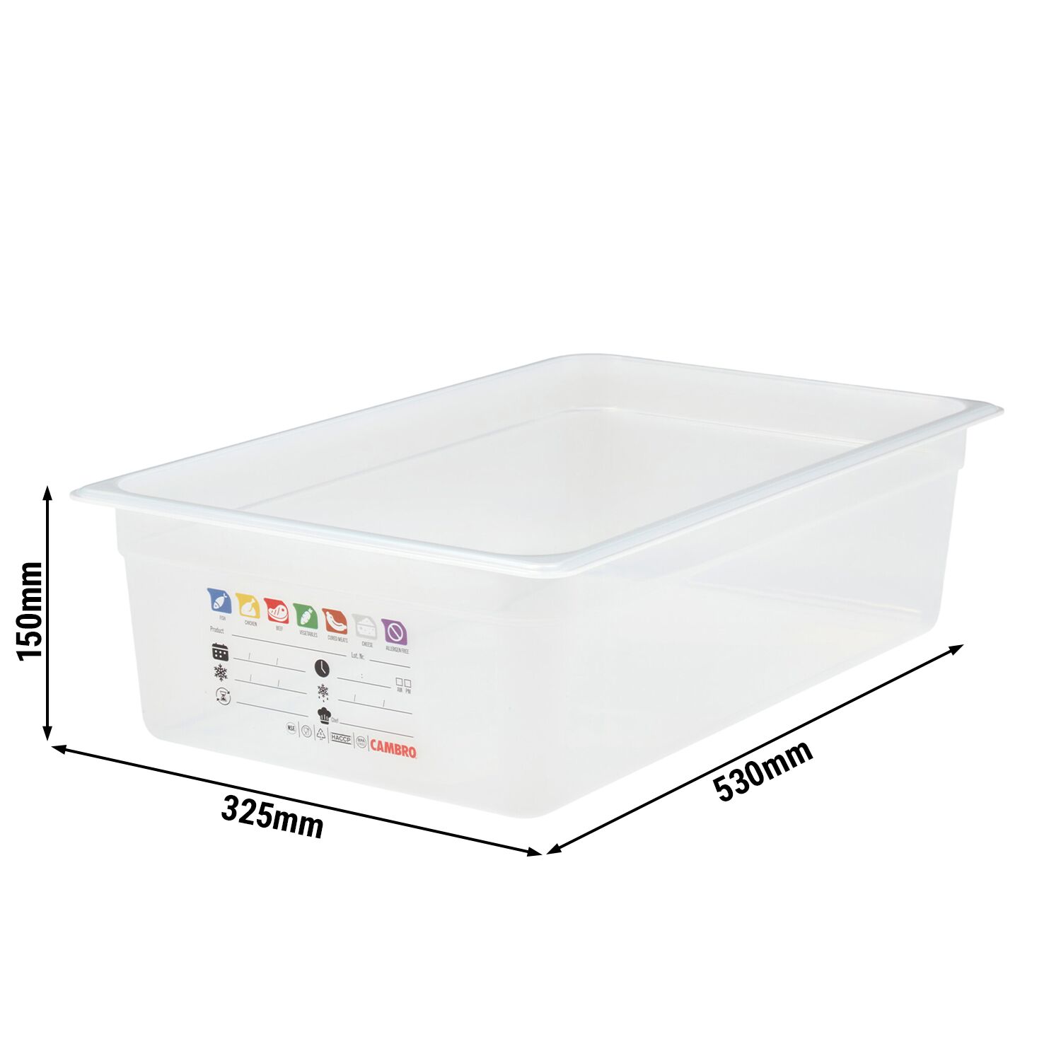 (6 pièces) CAMBRO | SafeTrak - Récipients en polypropylène GN 1/1 - laiteux - Hauteur : 150mm