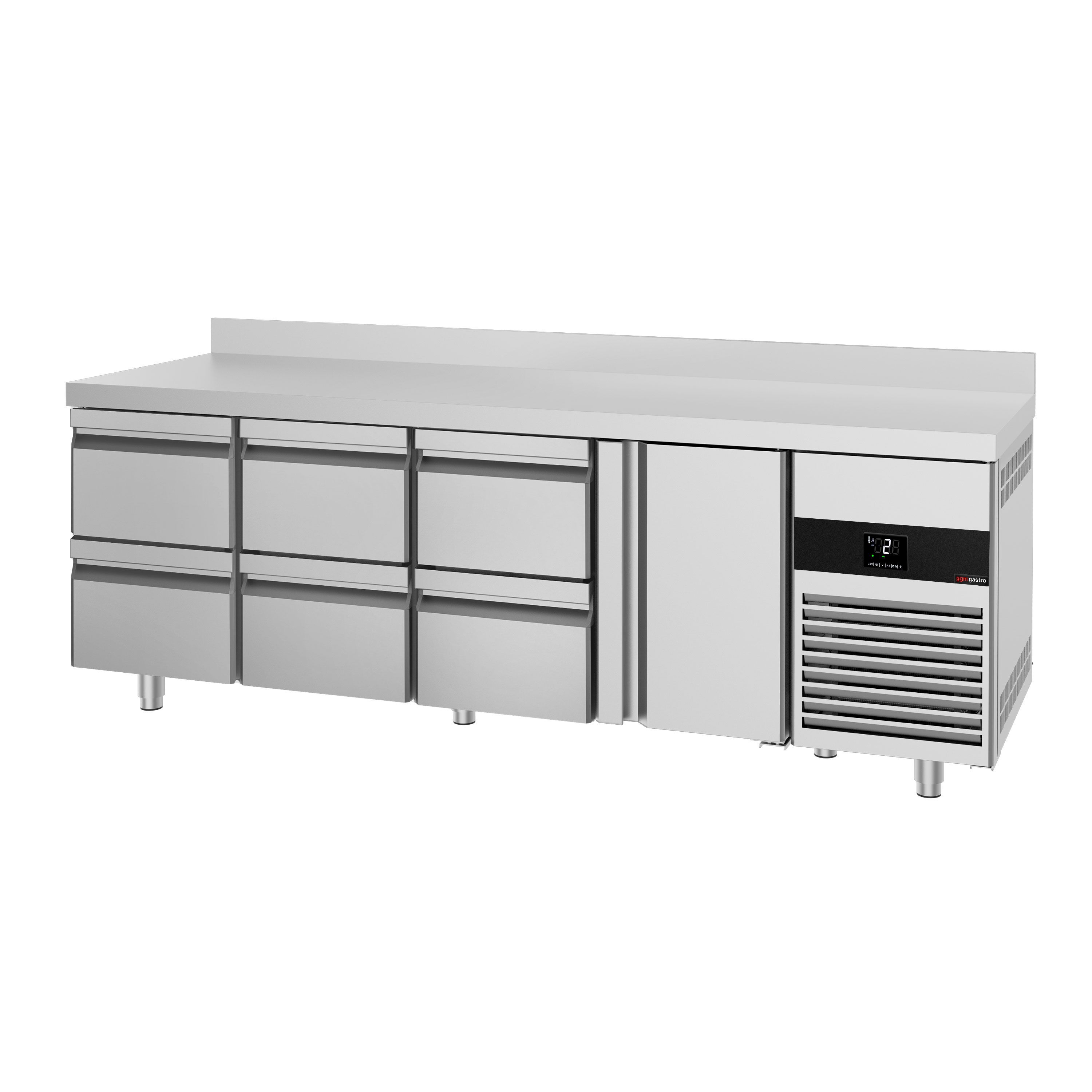 Table réfrigérée PREMIUM - 2330x700 mm - avec 1 porte - 6 tiroirs - avec dosseret