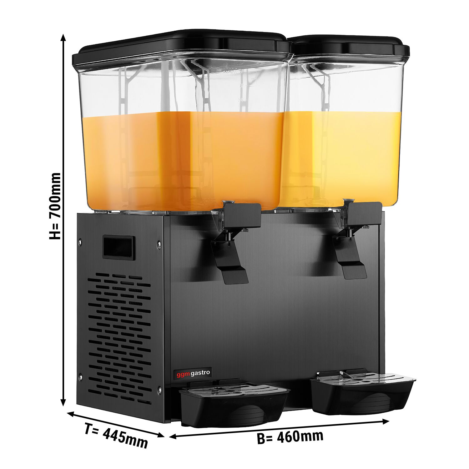 Commercial Cold Drinks Dispenser - 2x polycarbonate tanks with tap & paddle agitation - 2x 18 Litres - 600W - Black