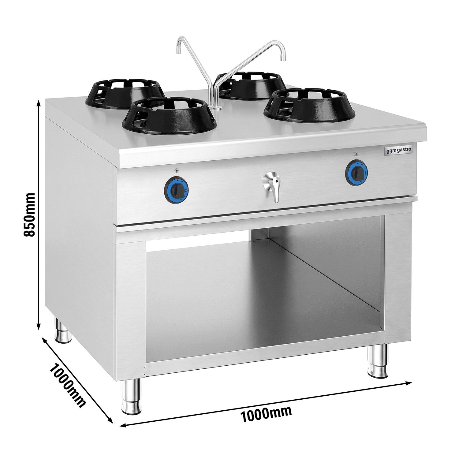 Εστία Wok Αερίου Τύπου Νησίδας - 56 kW - 4 Καυστήρες - με 2 Βρύσες Νερού