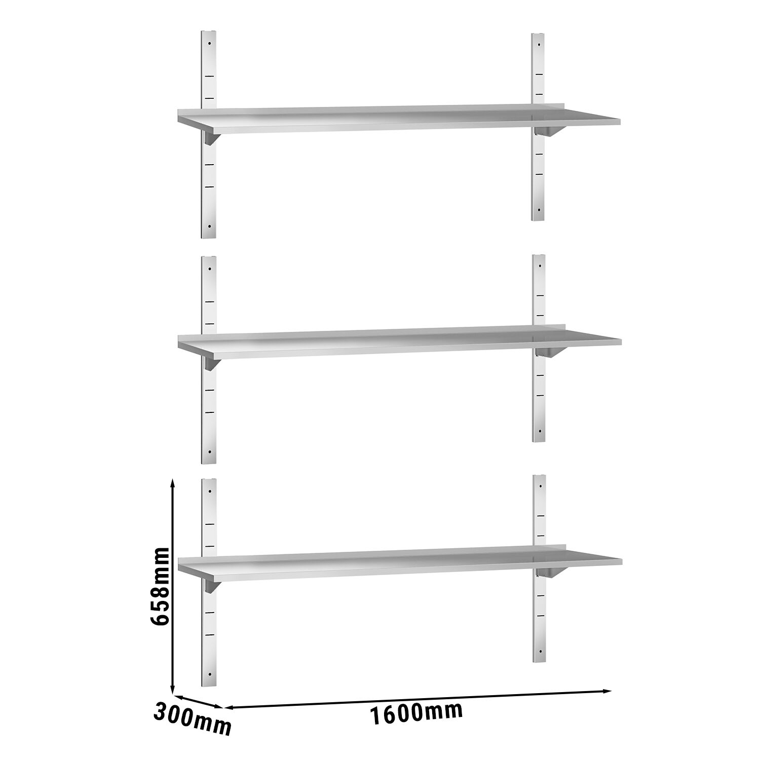 Étagère murale PREMIUM - 1600 x 300 mm - avec 3 niveaux