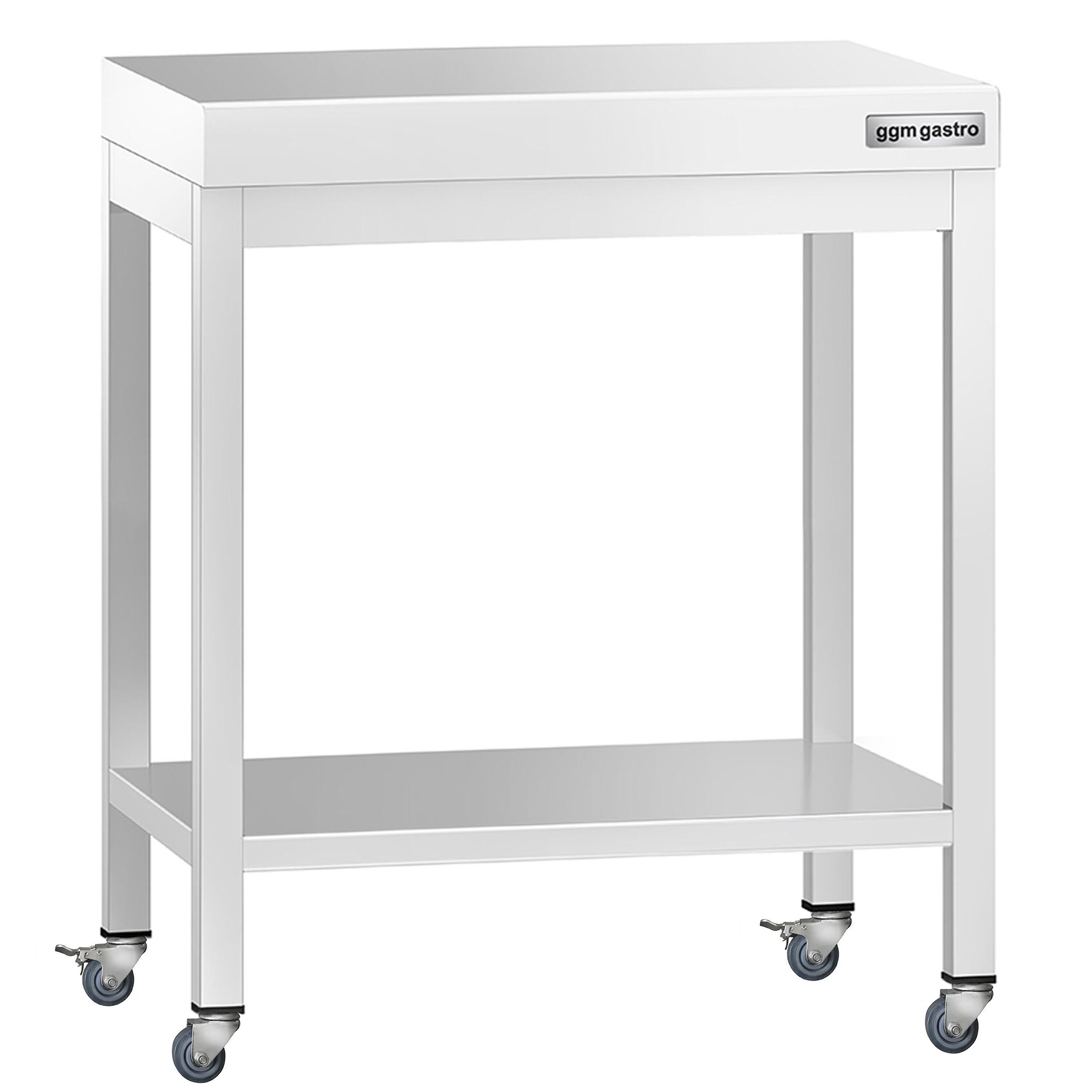 Table de travail en inox PREMIUM - 700 x 700 mm - avec tablette inférieure et roulettes