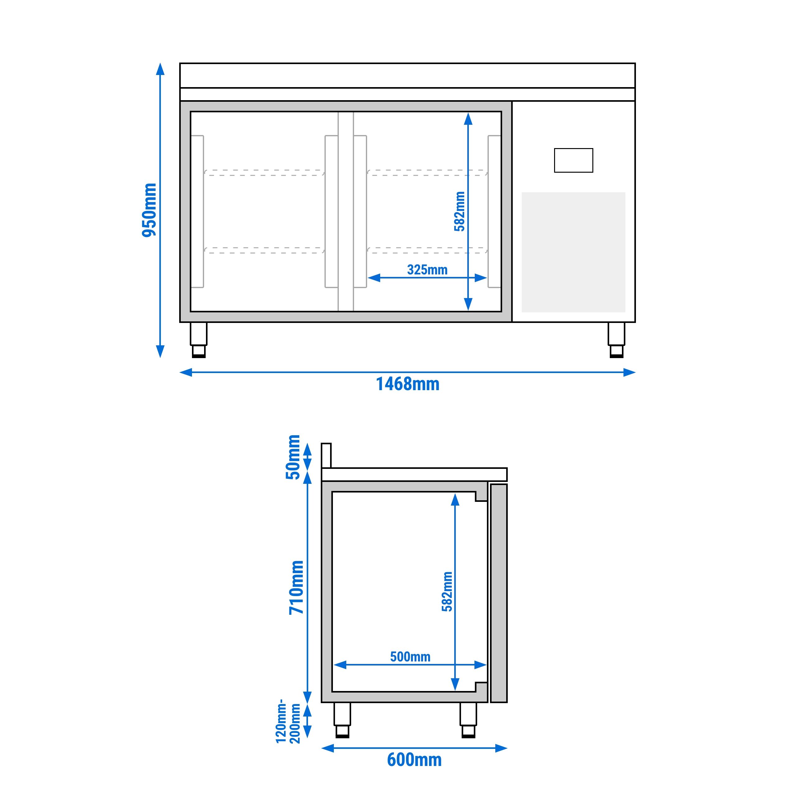 Table de congélation Premium PLUS - 1468x600 mm - avec 2 portes - avec dosseret
