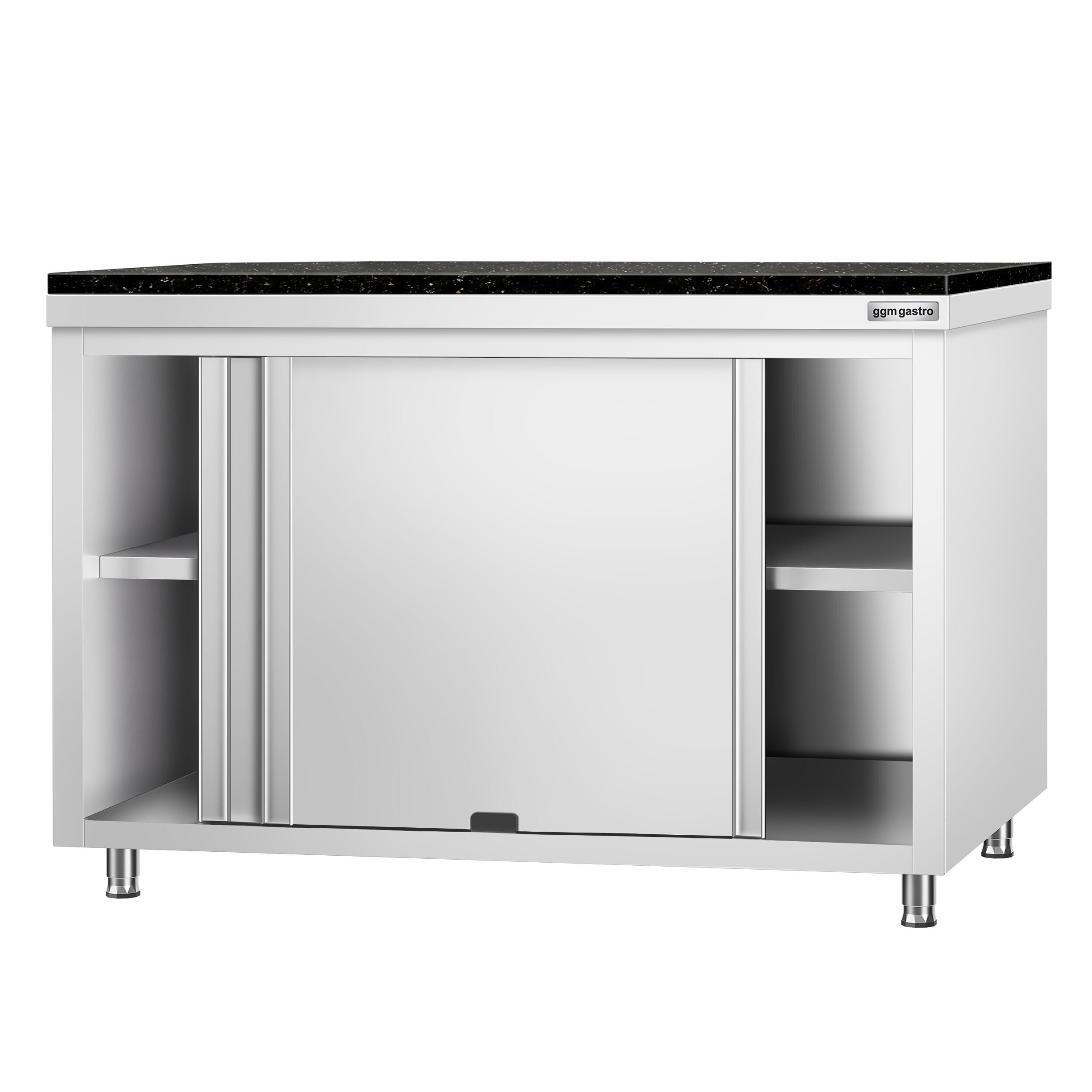 Edelstahl Arbeitsschrank PREMIUM - 1400x700mm - mit Durchreiche - inkl. Granitarbeitsplatte