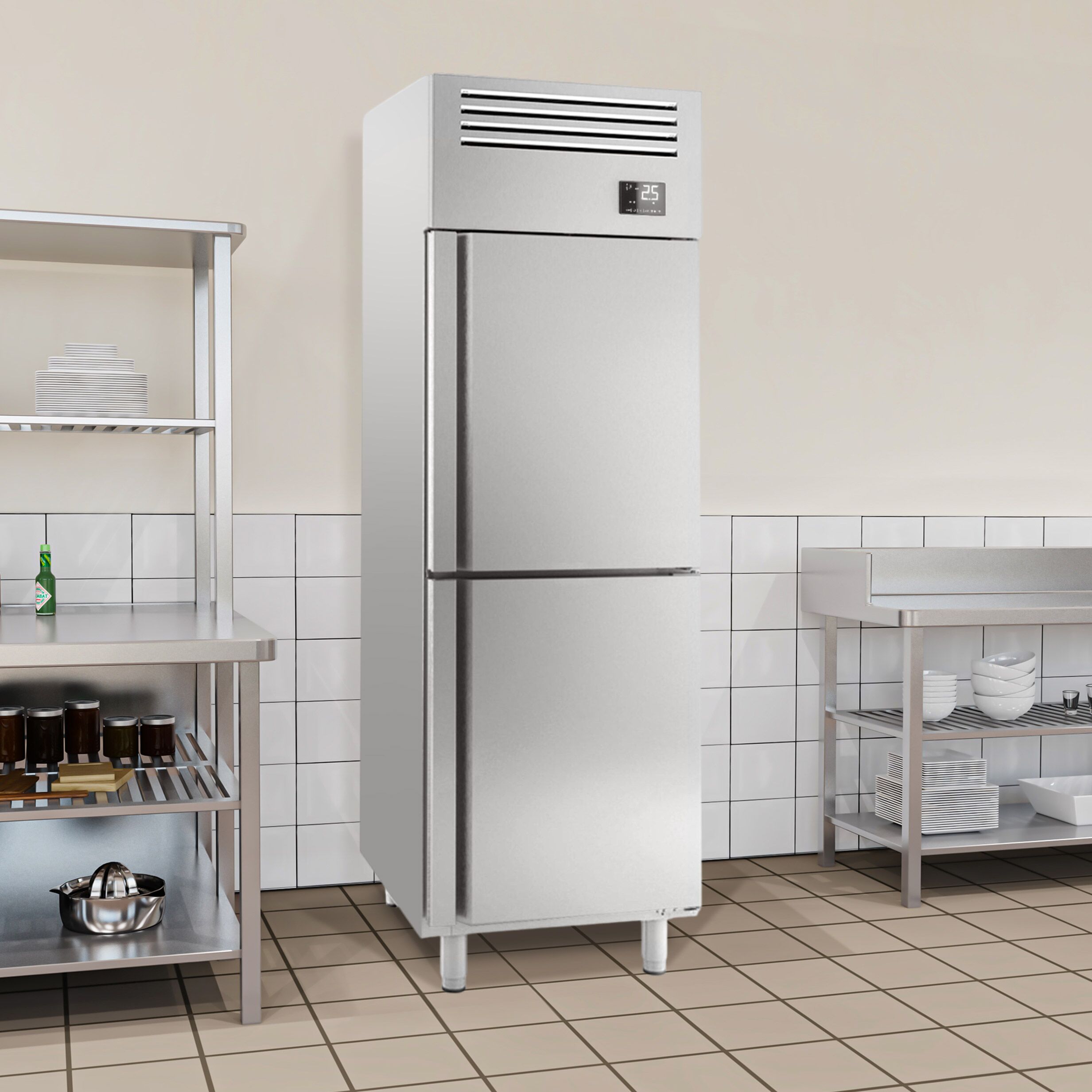 Armoire réfrigérée positive Inox AISI 304 PREMIUM PLUS - GN 2/1 - 560 L - avec 2 portes