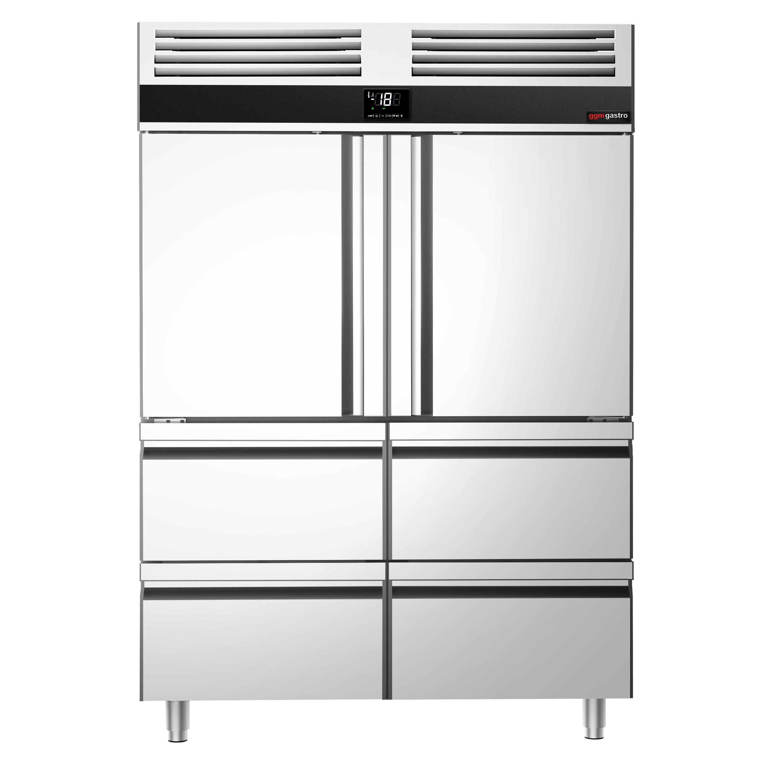 Armoire réfrigérée négative en acier inoxydable PREMIUM - GN 2/1 - 1400 L - avec 2 demi-portes & 4 tiroirs
