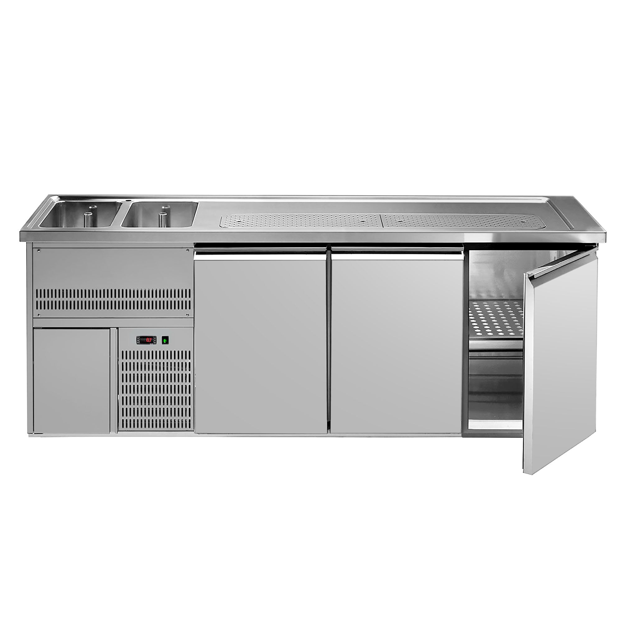 Comptoir de bar réfrigéré Premium PLUS - 2500x700mm - 3 portes