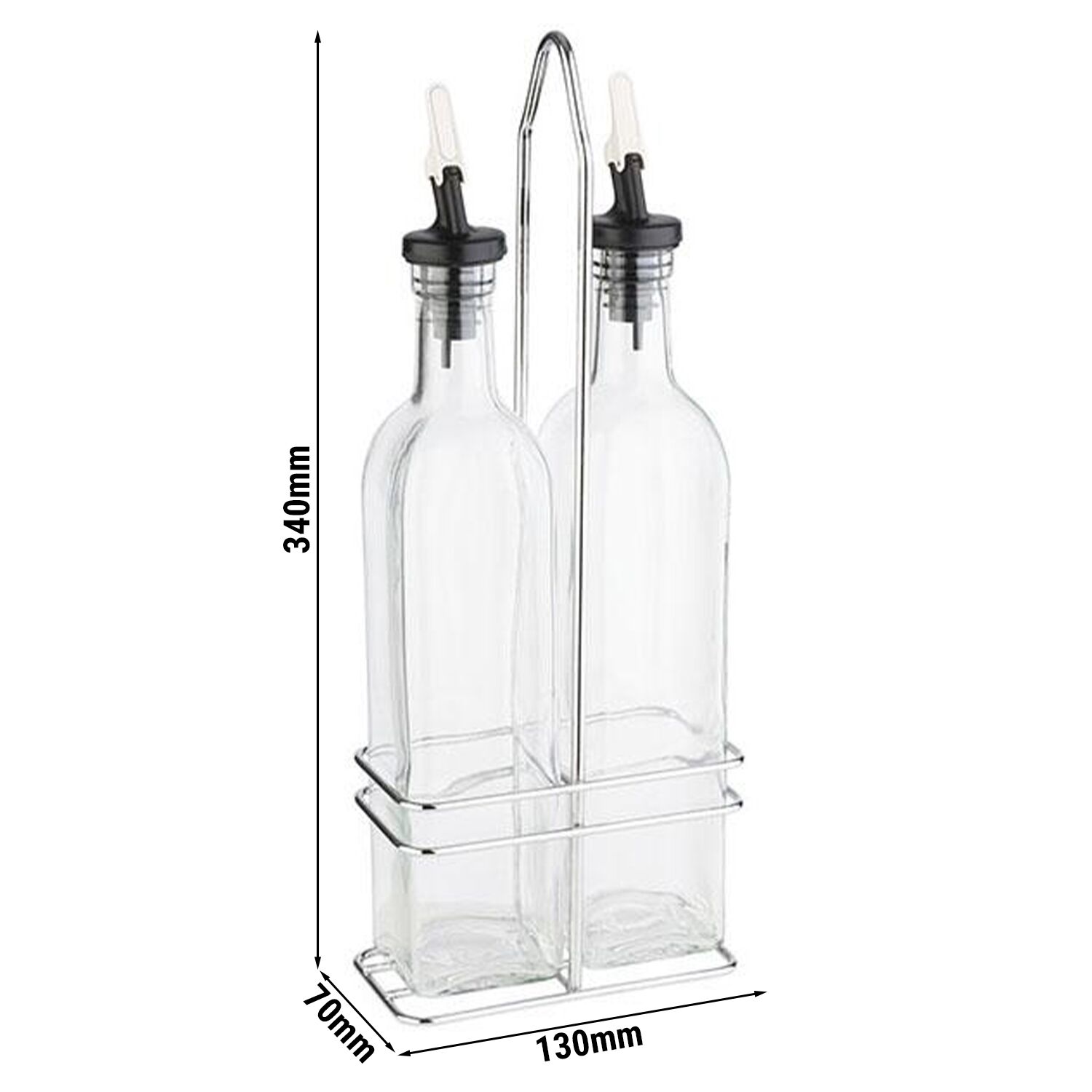 (6 Stück) Essig & ÖL Menage - 500ml - Edelstahlständer - Mit tropffreiem Ausgießer